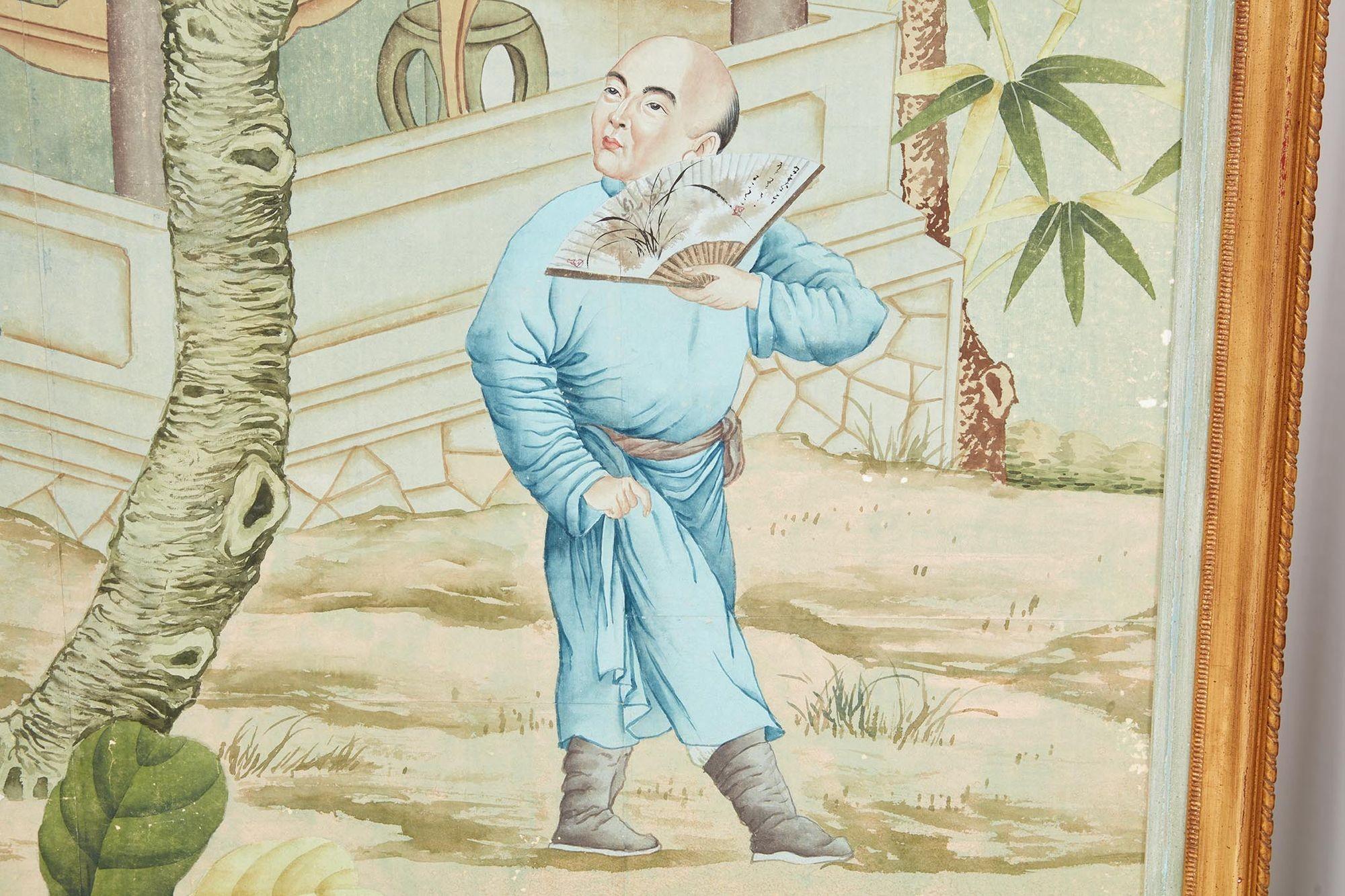 A Pair of Late 18th c. Chinoiserie Framed Wallpaper Panels For Sale 1