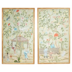 A Pair of Late 18th c. Chinoiserie Framed Wallpaper Panels