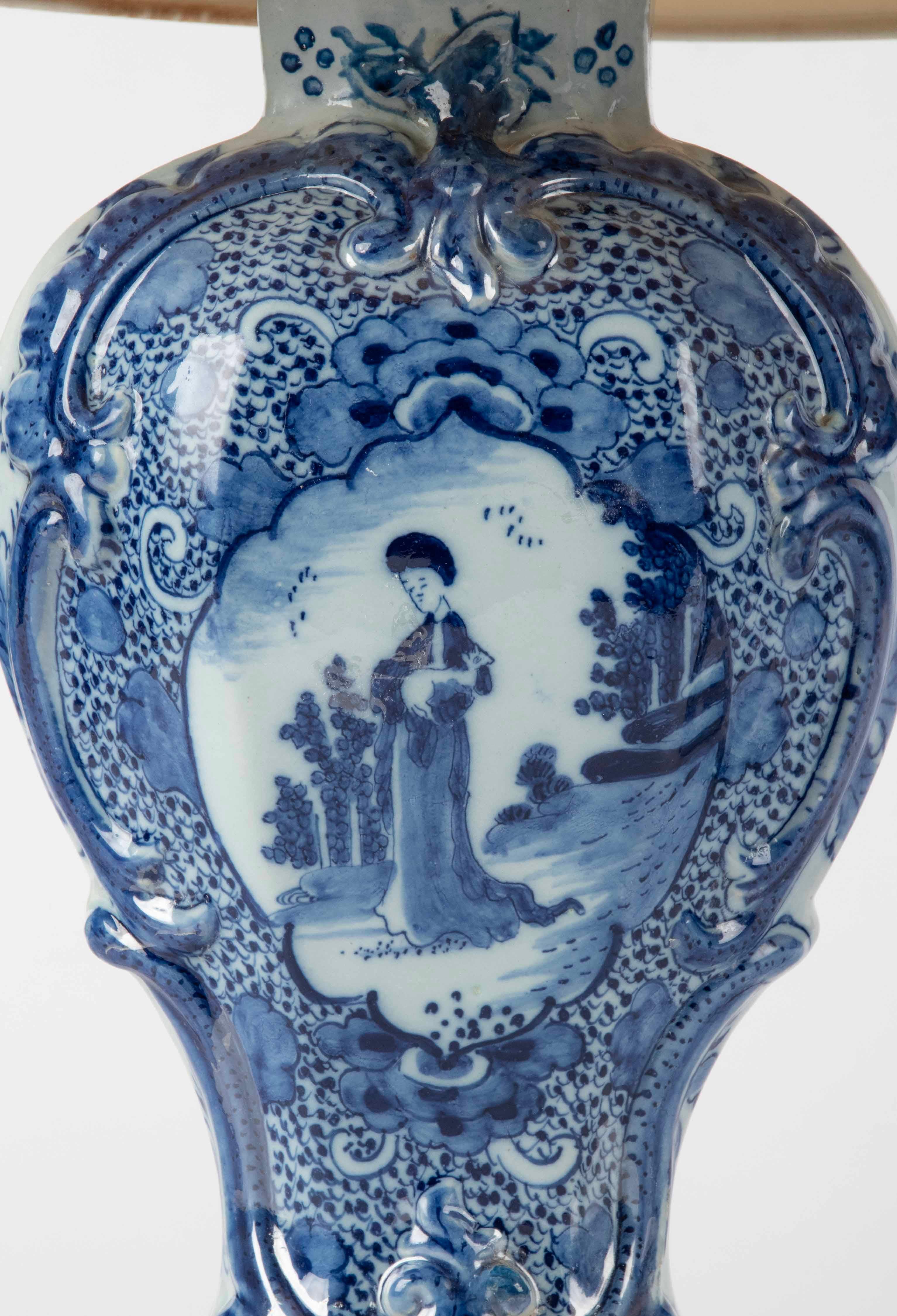 A Pair of Late 18th Century Delft Ceramic Table Lamps - De Klaauw Pottery  For Sale 1