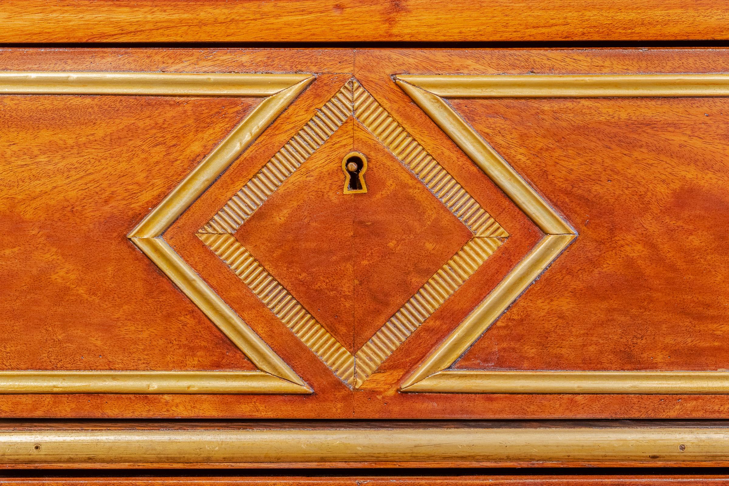 Inlay Pair of Late 19th C to Early 20th Century Russian Mahogany and Brass Commodes