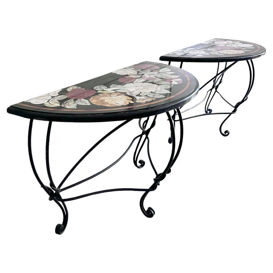 English A Pair of Late 19th Century Ashford Marble Pietra Dura Console Tables For Sale
