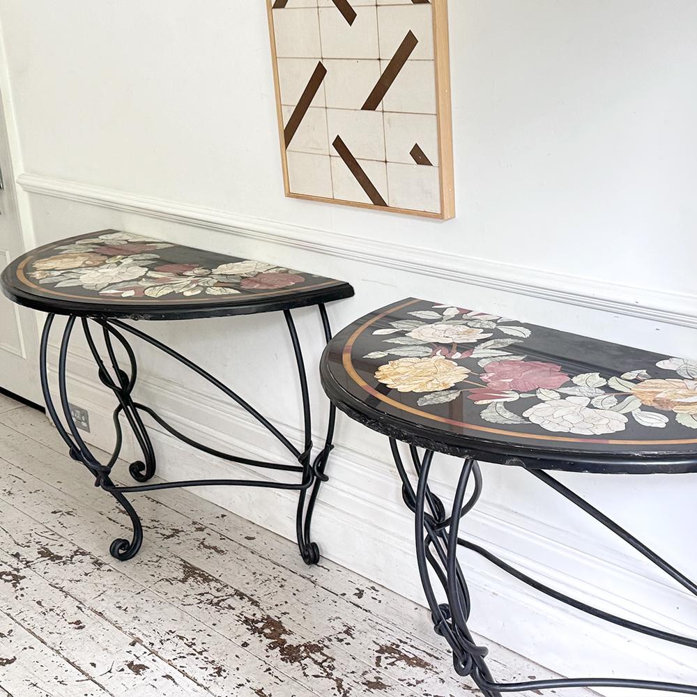 A Pair of Late 19th Century Ashford Marble Pietra Dura Console Tables For Sale 1