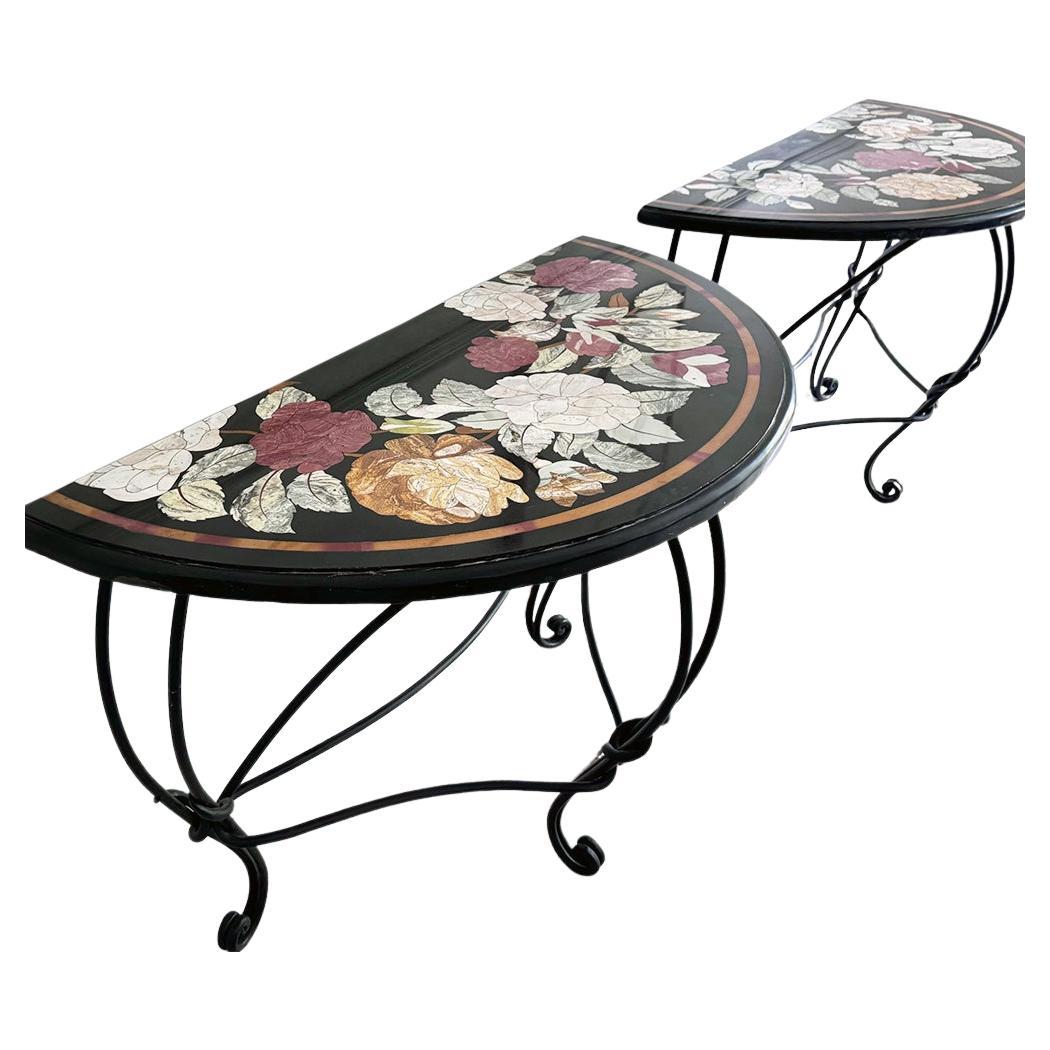 A Pair of Late 19th Century Ashford Marble Pietra Dura Console Tables For Sale
