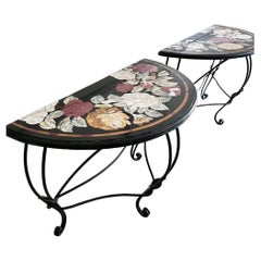 A Pair of Late 19th Century Ashford Marble Pietra Dura Console Tables