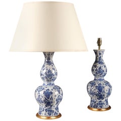 Pair of Late 19th Century Blue and White Delft Pottery Vases as Table Lamps