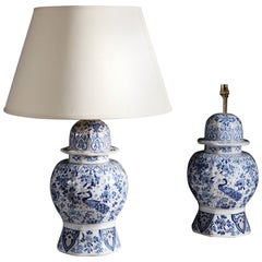 Pair of Late 19th Century Blue and White Delft Vases as Table Lamps