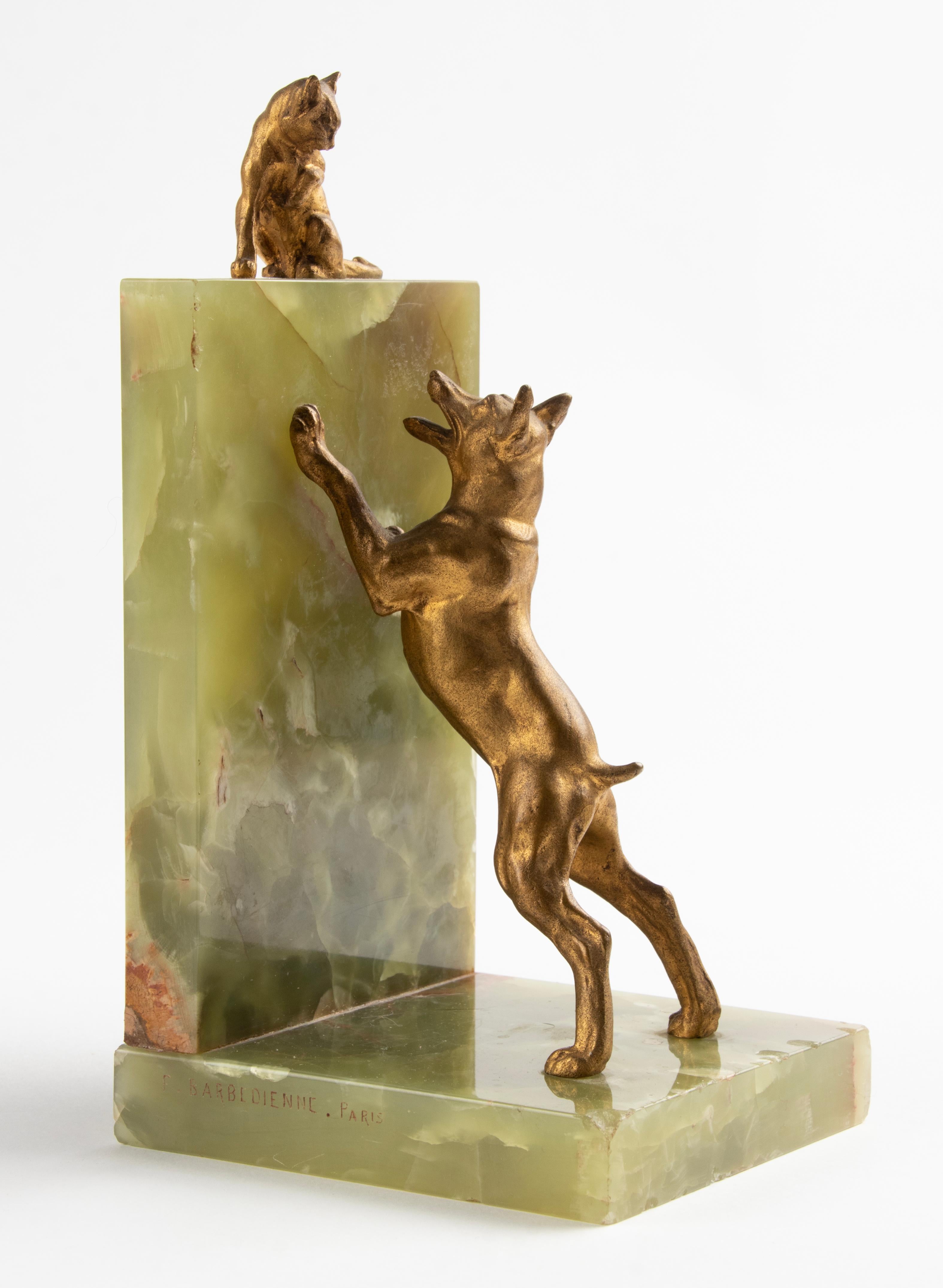 Pair of Late 19th Century Bookends with Bronze Dog and Cat by F. Barbedienne For Sale 5