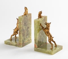 Pair of Late 19th Century Bookends with Bronze Dog and Cat by F. Barbedienne