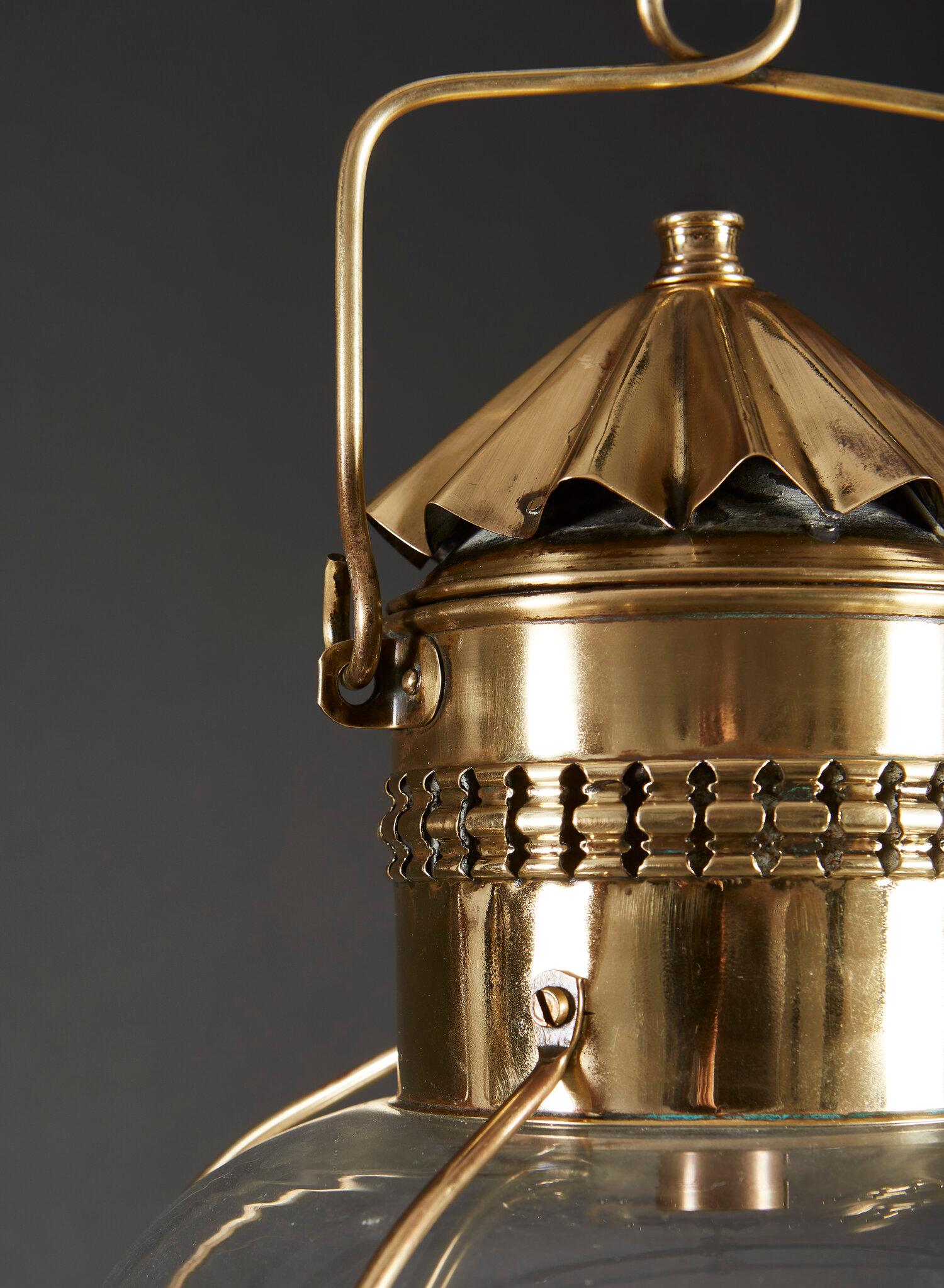 English Pair of Late 19th Century Campaign Brass Hanging Lanterns