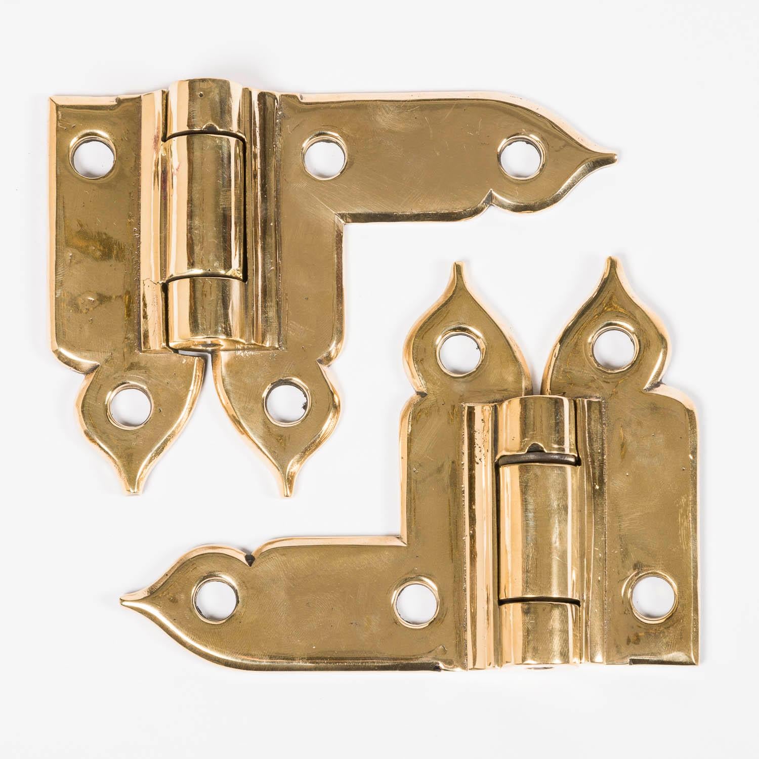 Gothic Revival A pair of late 19th century brass hinges in the Gothic style. For Sale