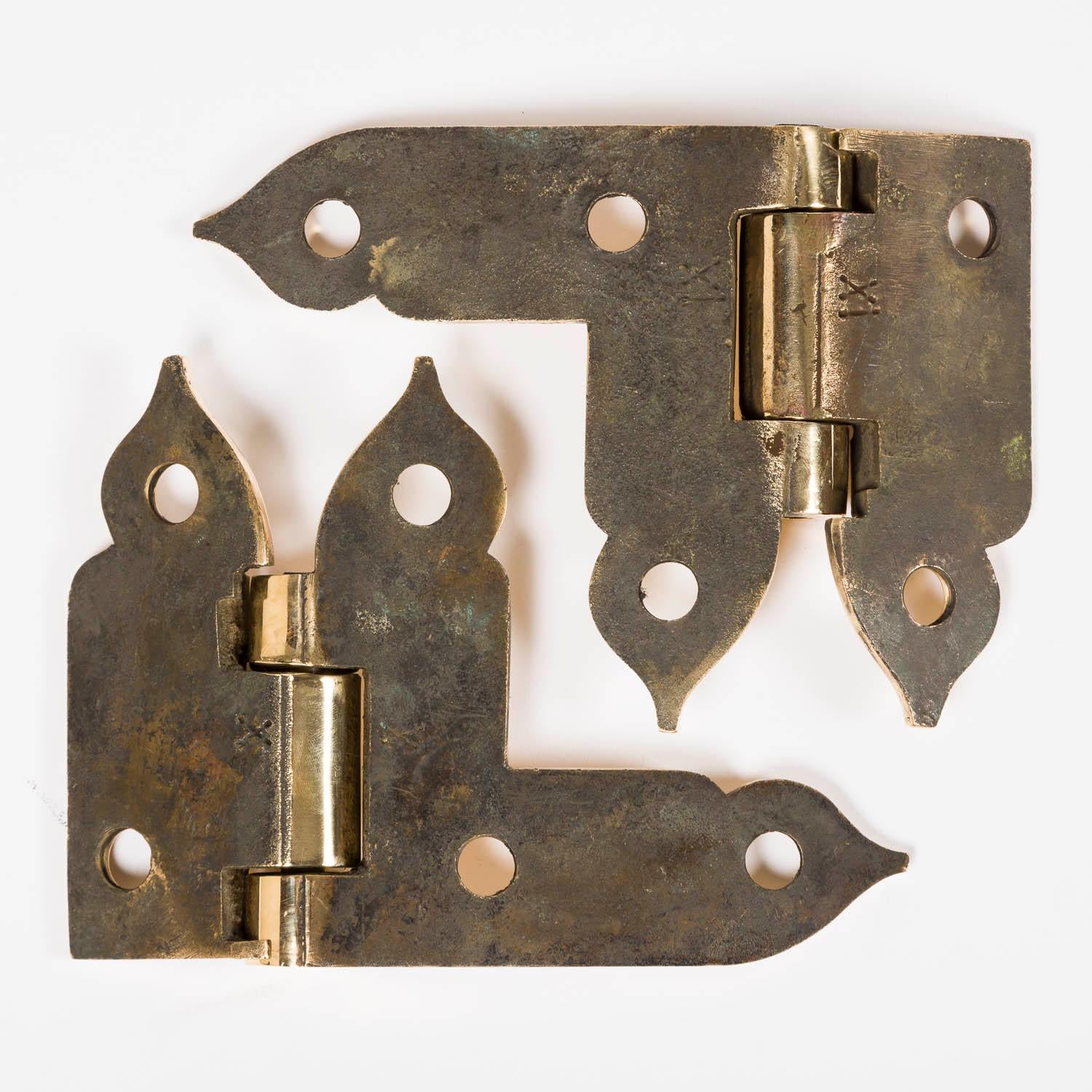 English A pair of late 19th century brass hinges in the Gothic style. For Sale