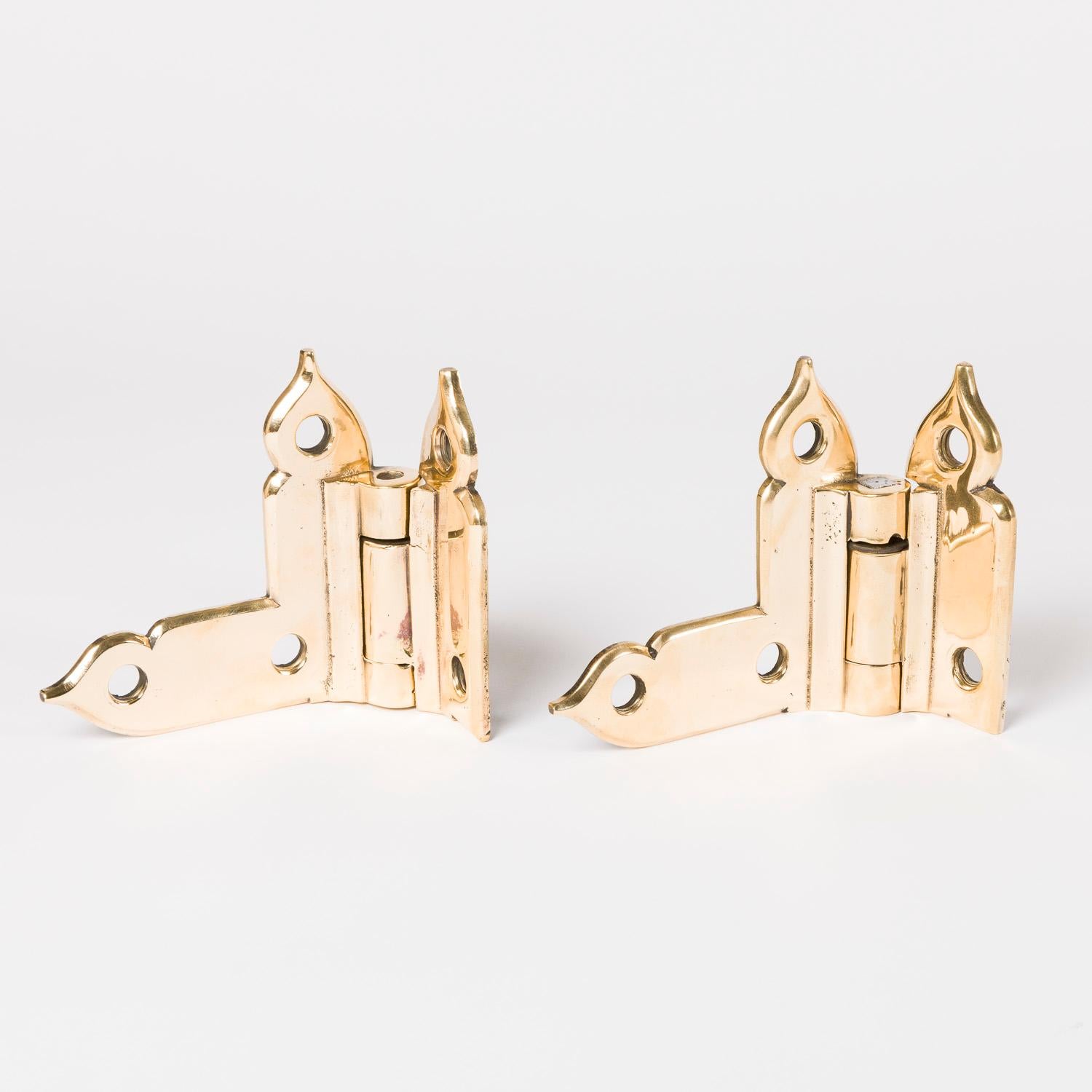 19th Century A pair of late 19th century brass hinges in the Gothic style. For Sale