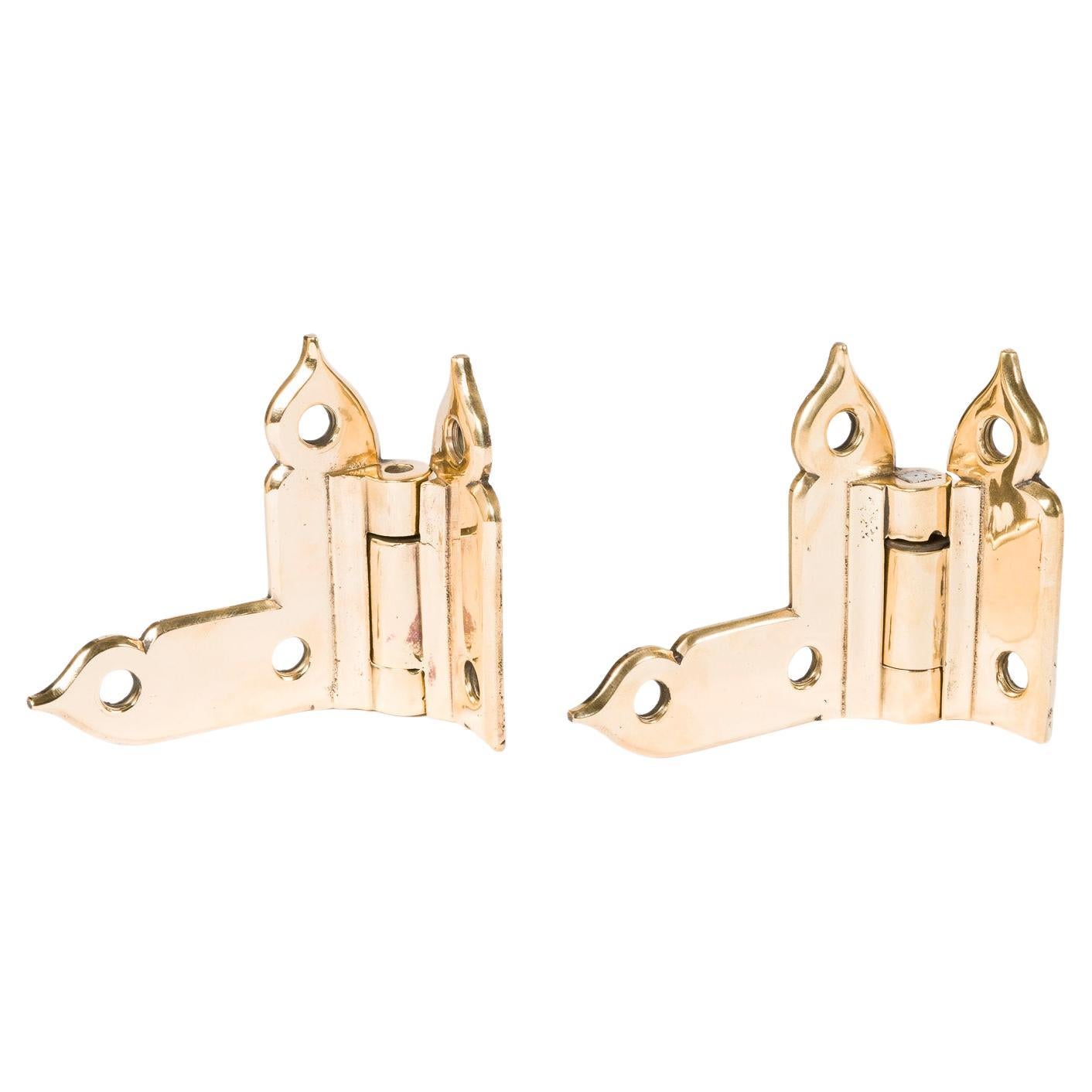 A pair of late 19th century brass hinges in the Gothic style. For Sale