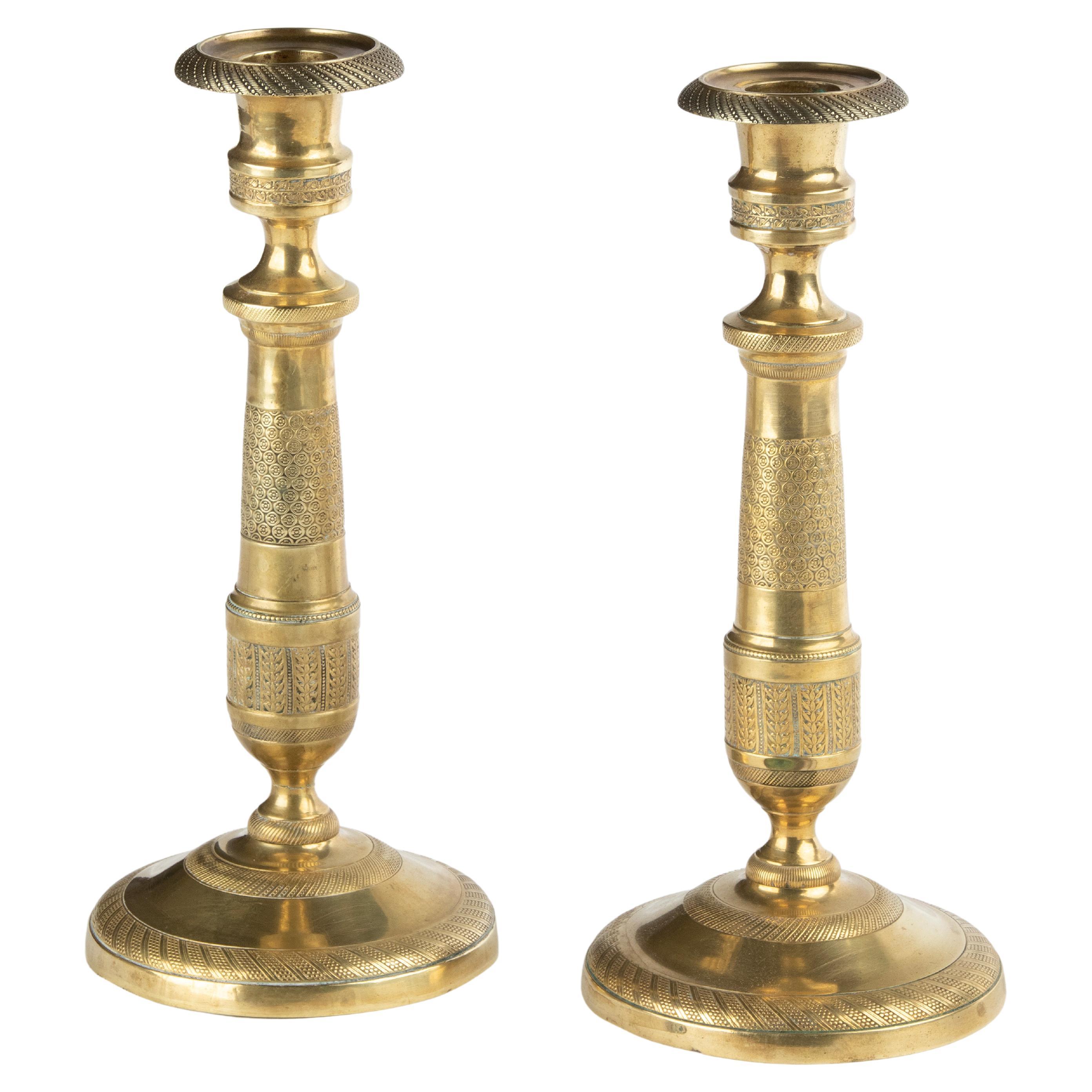 A Pair of Late 19th Century Brass Louis XVI Style Candlesticks For Sale
