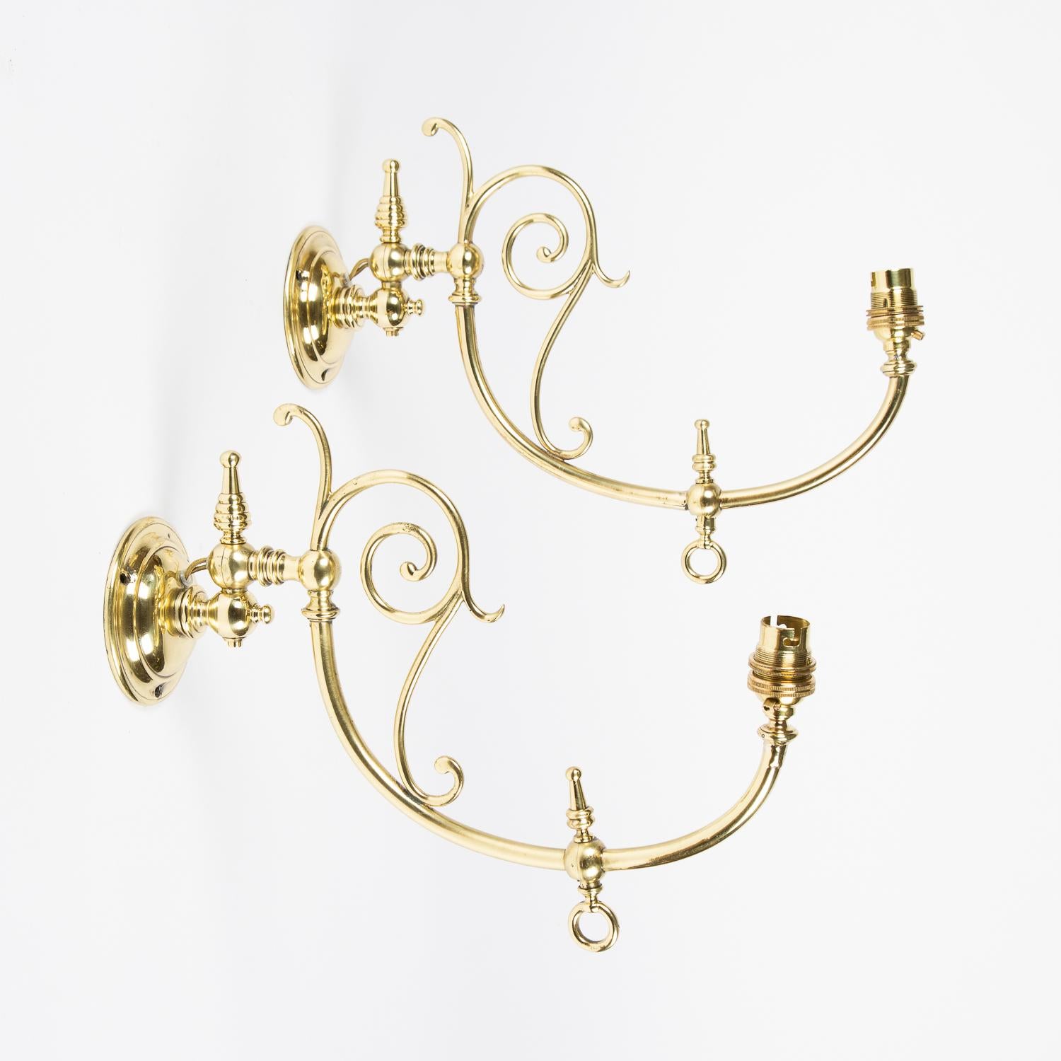 Pair of Late 19th Century Brass Scroll Arm Wall Lights For Sale 4