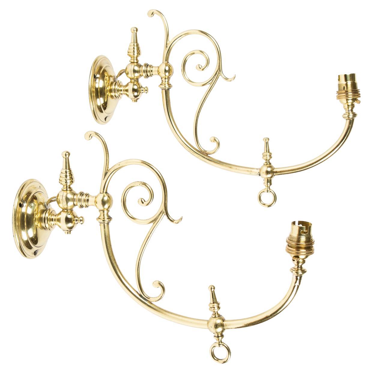Pair of Late 19th Century Brass Scroll Arm Wall Lights For Sale