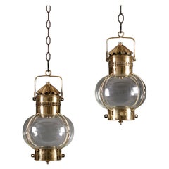 Pair of Late 19th Century Campaign Brass Hanging Lanterns