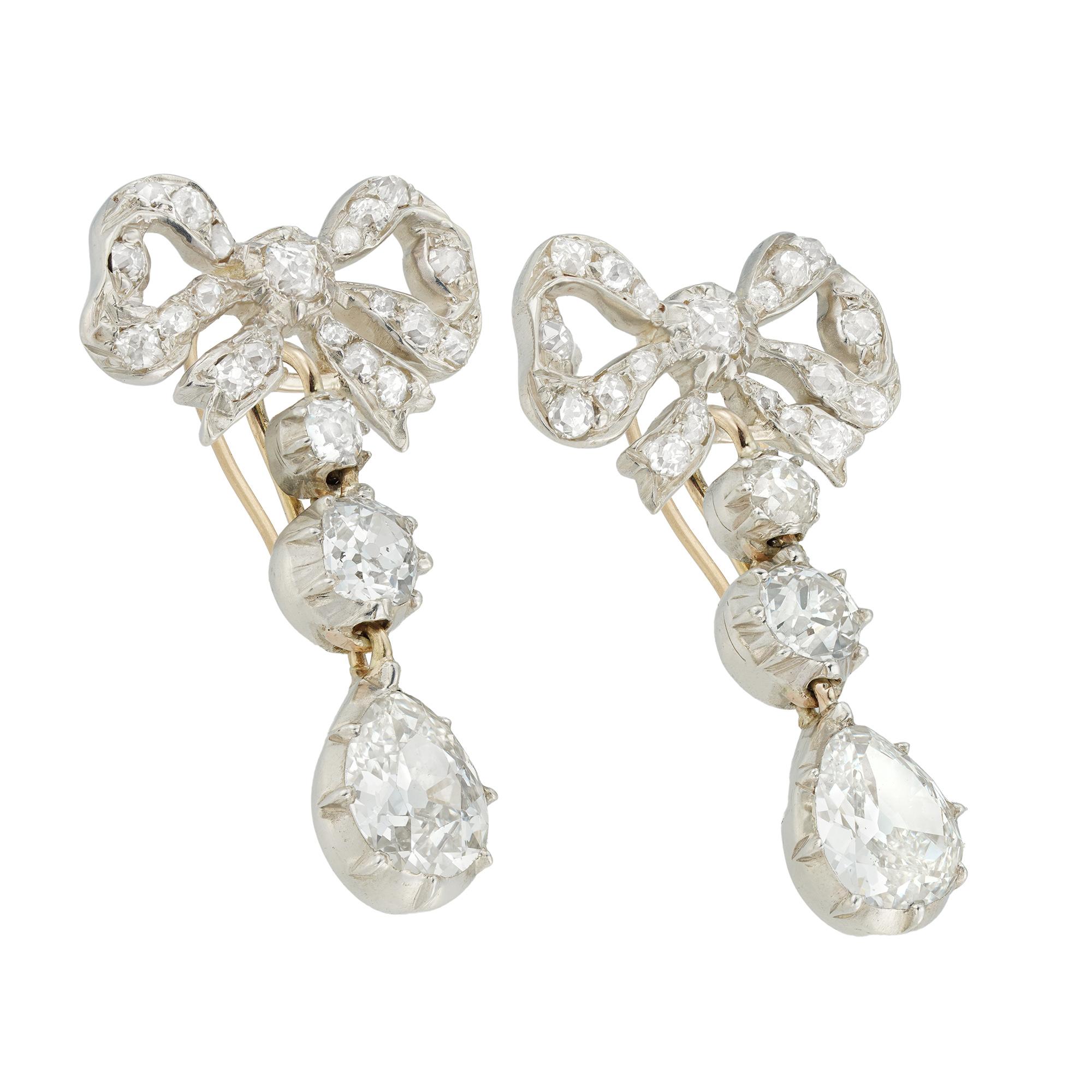 Victorian A pair of late 19th century diamond-set bow earrings For Sale