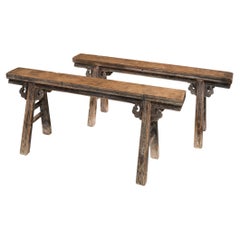 Pair of Late 19th Century Elm Wood Bench