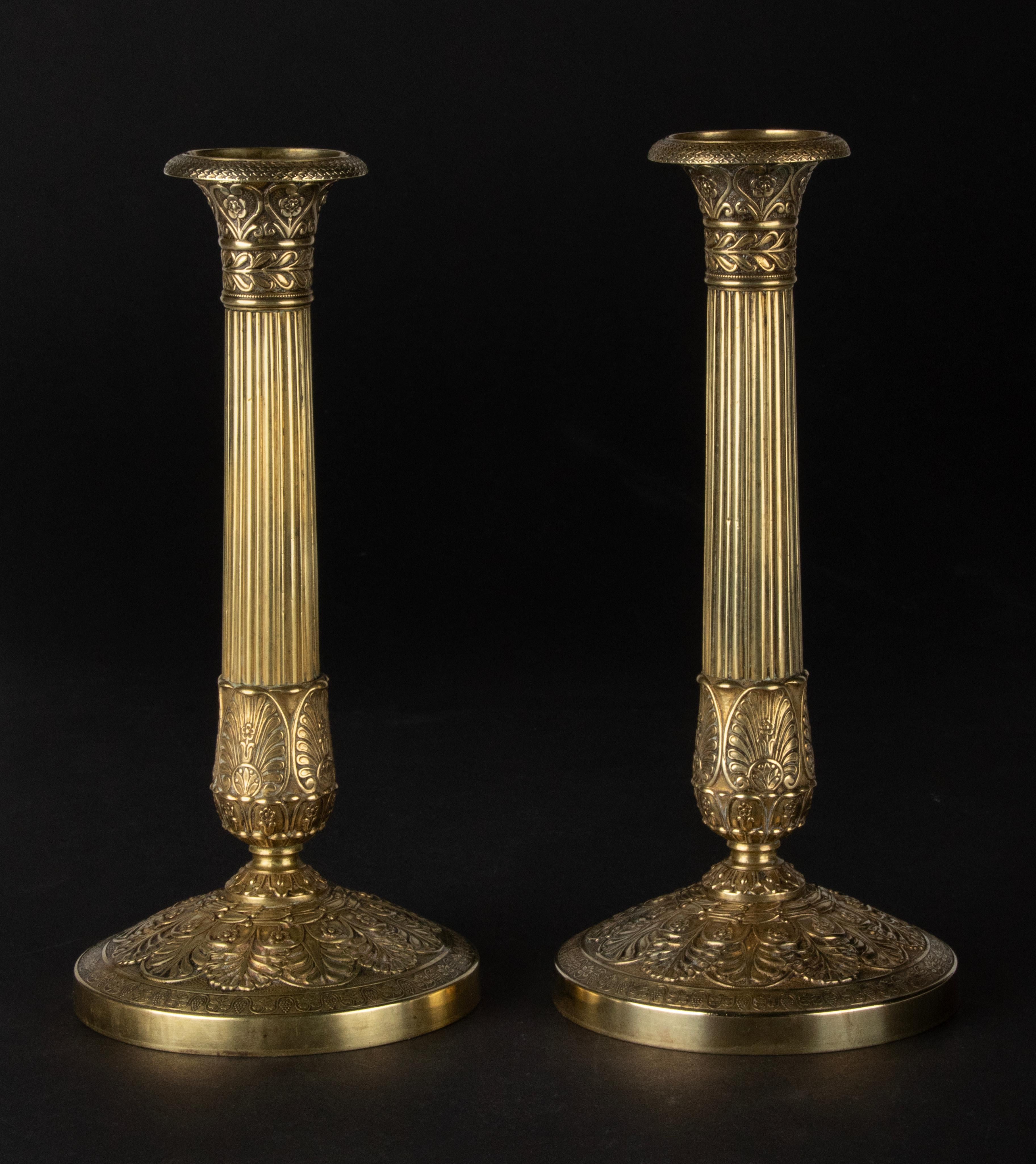 French Pair of Late 19th Century Empire Style Brass Style Candlesticks For Sale