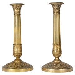 Pair of Late 19th Century Empire Style Brass Style Candlesticks