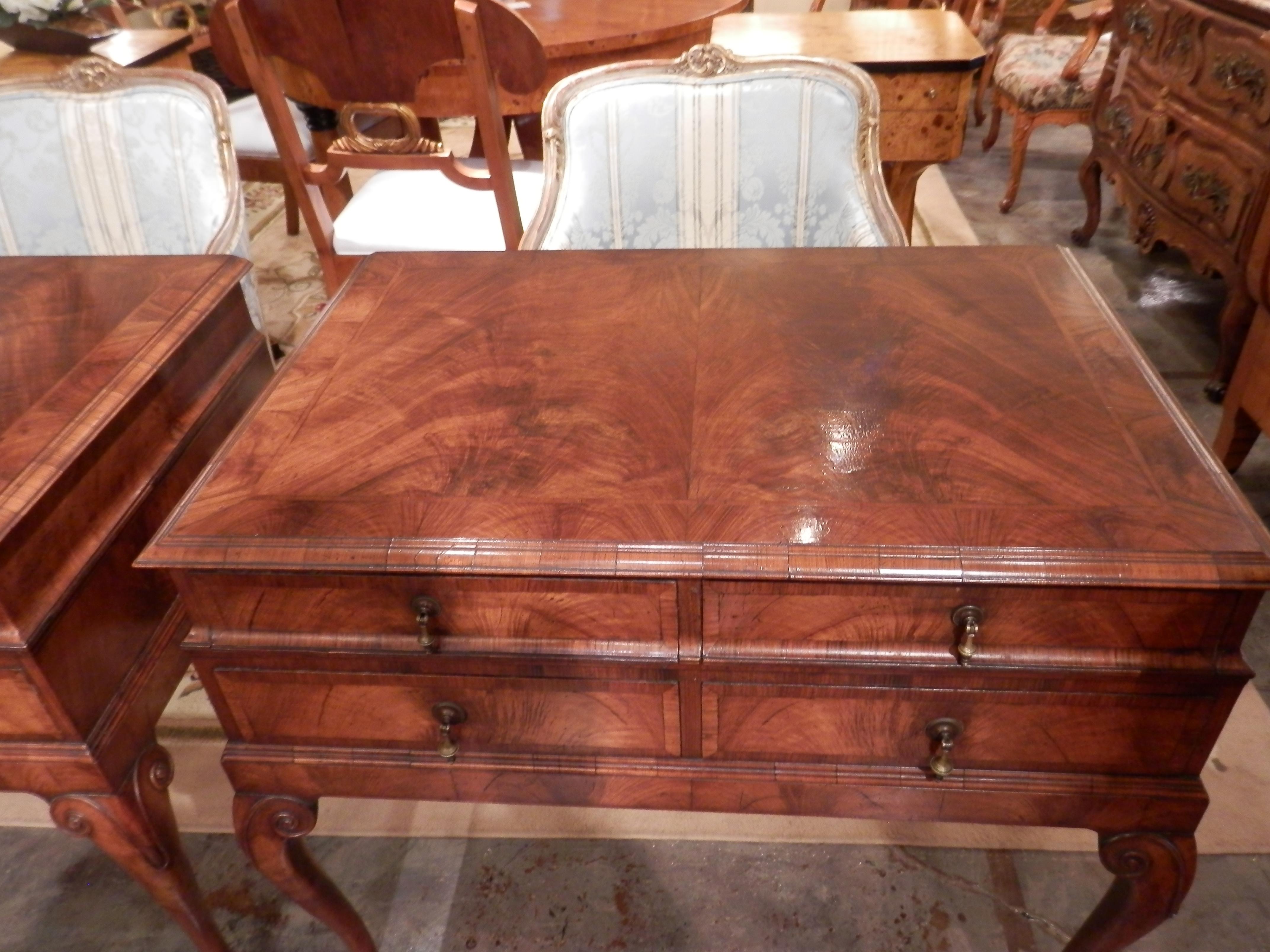 Carved Pair of Late 19th Century English Queen Anne Walnut Nightstand Commodes