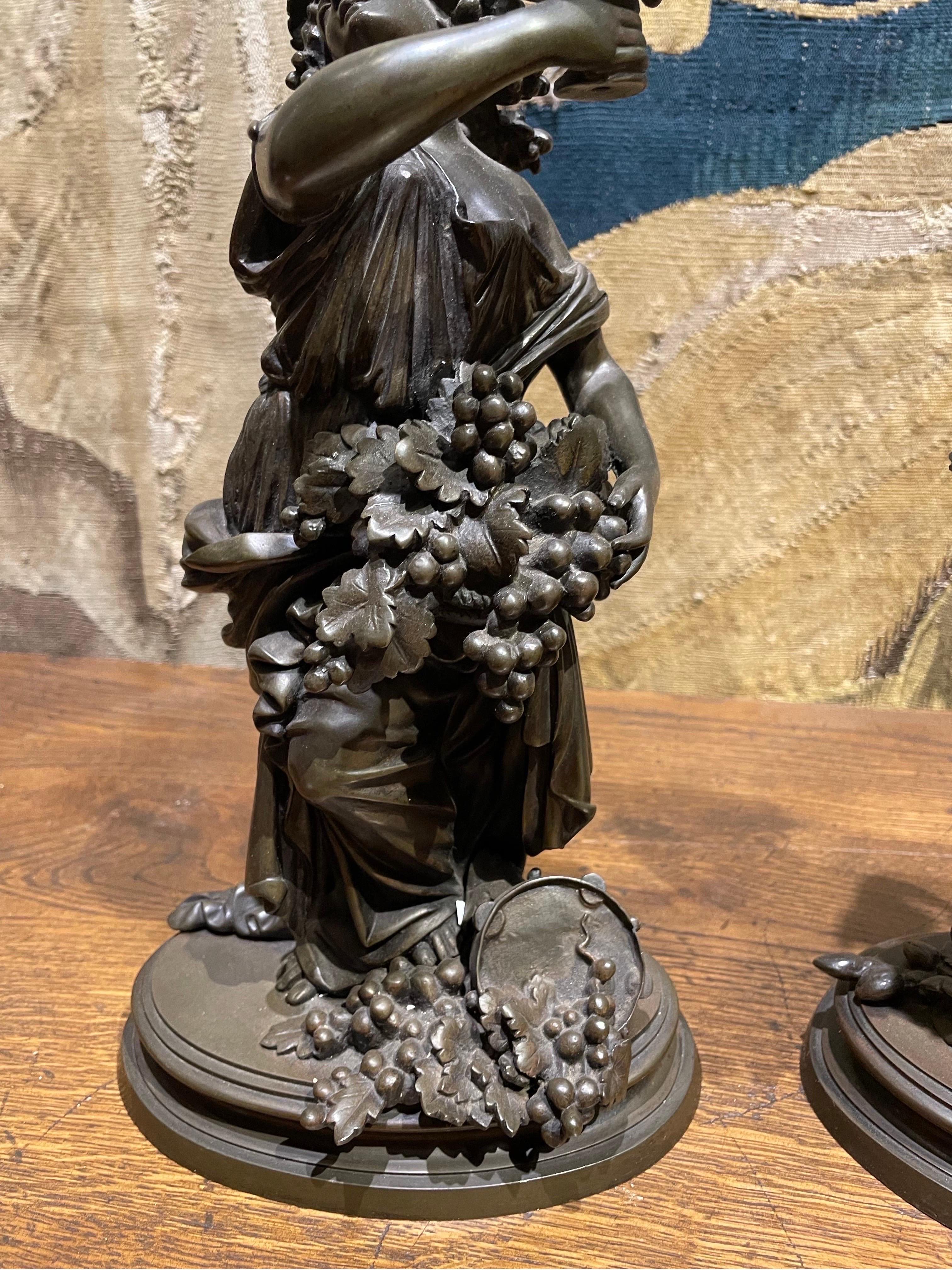 Coppia di figure allegoriche di autunno e primavera in bronzo francese della fine del XIX secolo in vendita 3