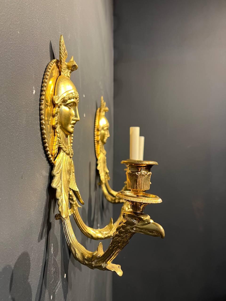 Pair of Late 19th Century French Empire Bronze Sconces In Good Condition For Sale In New York, NY