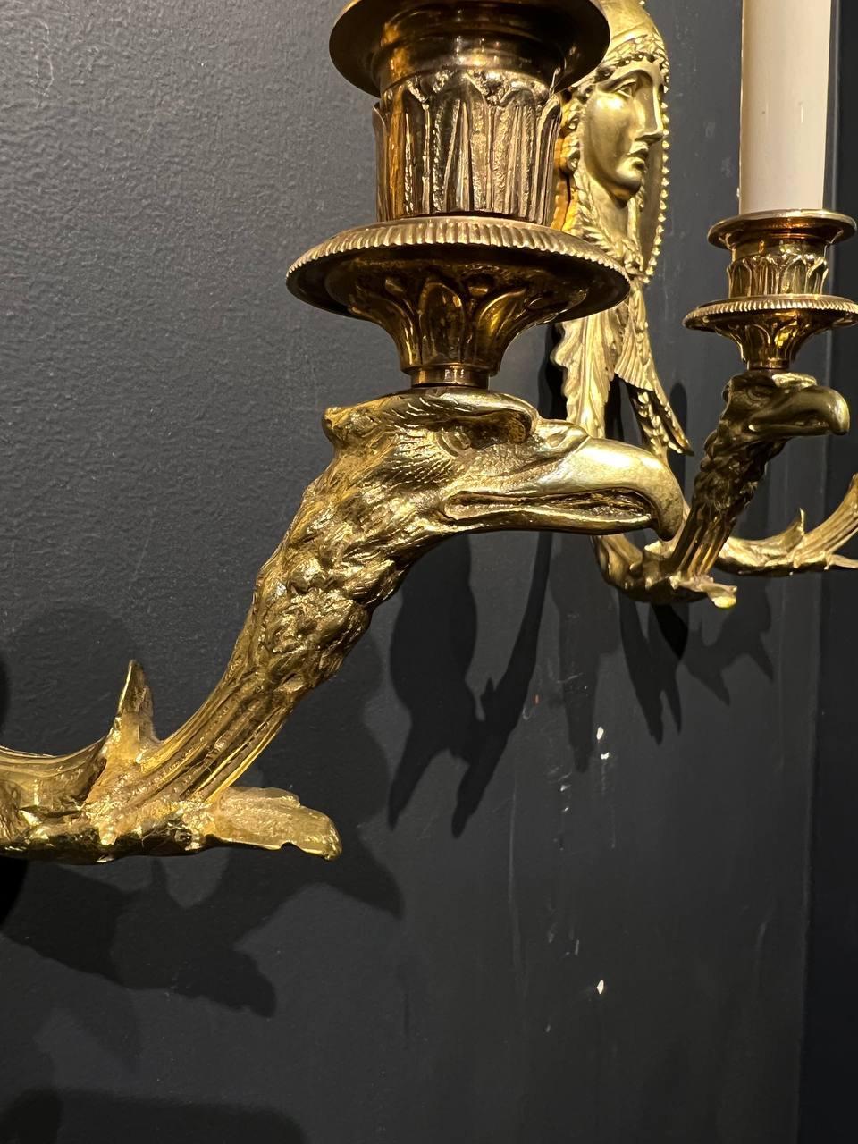 Pair of Late 19th Century French Empire Bronze Sconces For Sale 1