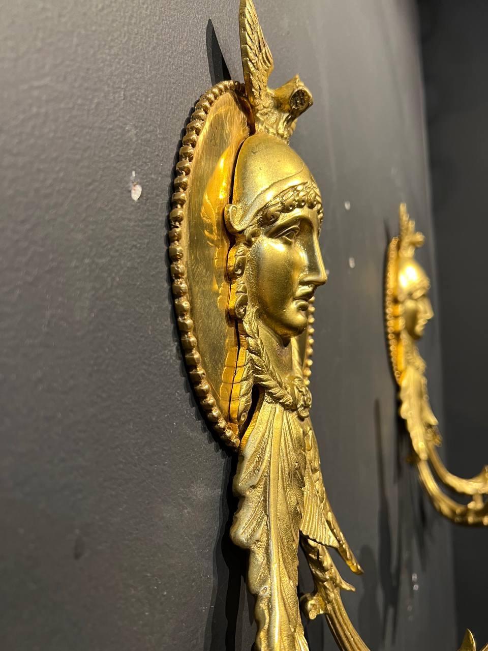 Pair of Late 19th Century French Empire Bronze Sconces For Sale 2