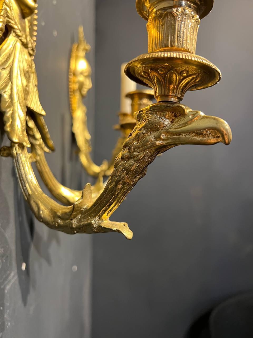 Pair of Late 19th Century French Empire Bronze Sconces For Sale 3