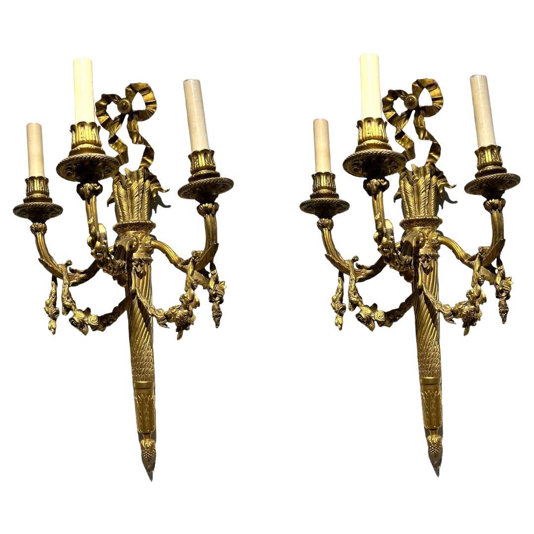 Late 19th Century French Gilt Bronze Sconces For Sale