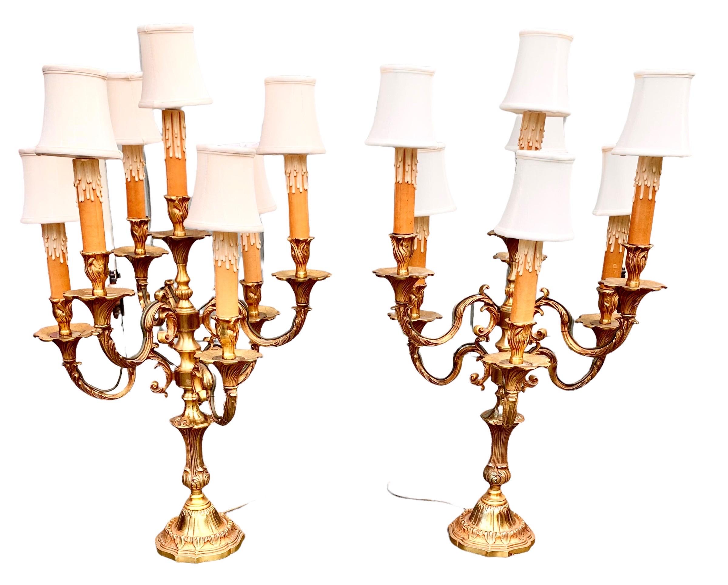 Pair of Late 19th Century French Gilt Bronze Seven Light Candelabra For Sale 8