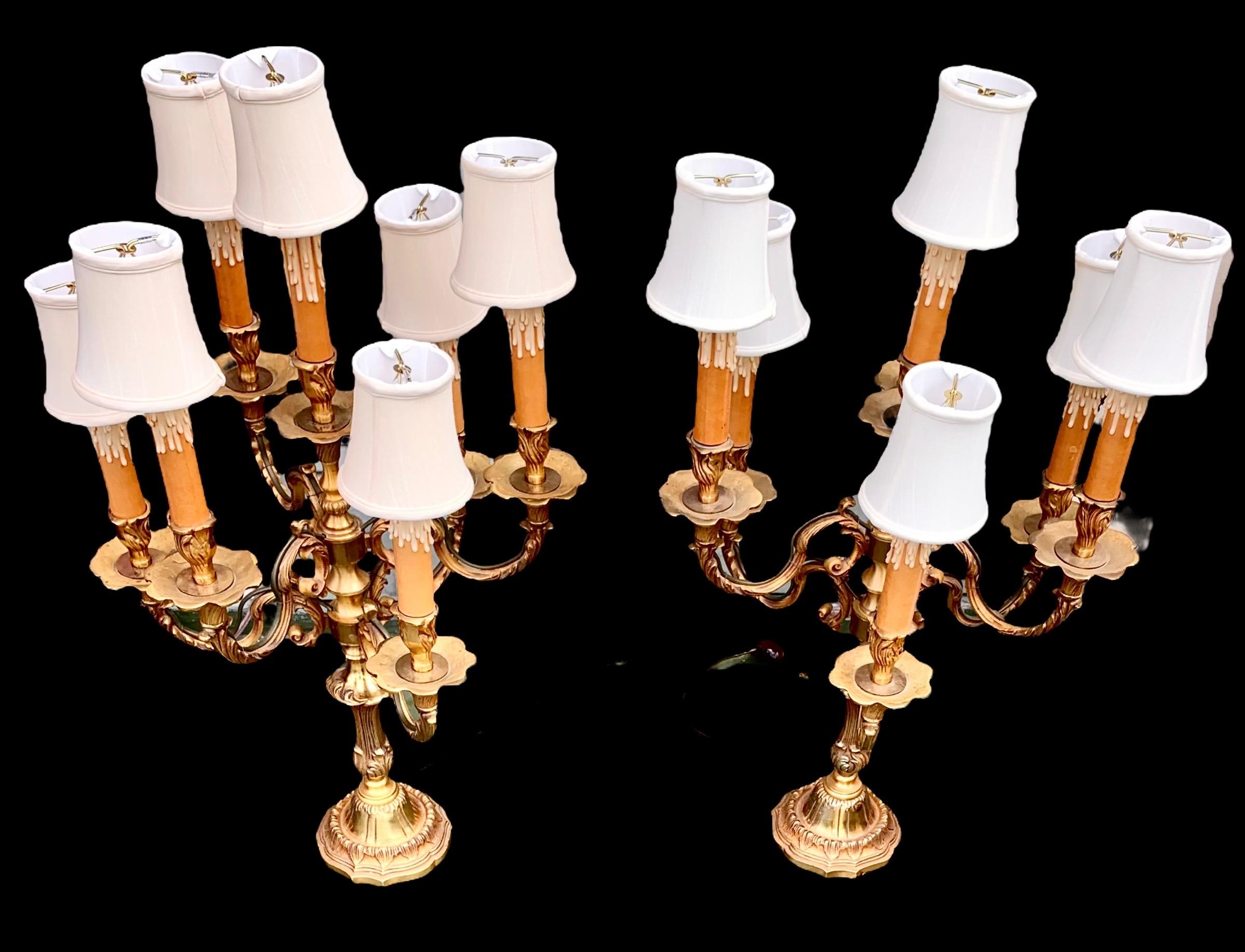 Pair of Late 19th Century French Gilt Bronze Seven Light Candelabra For Sale 9