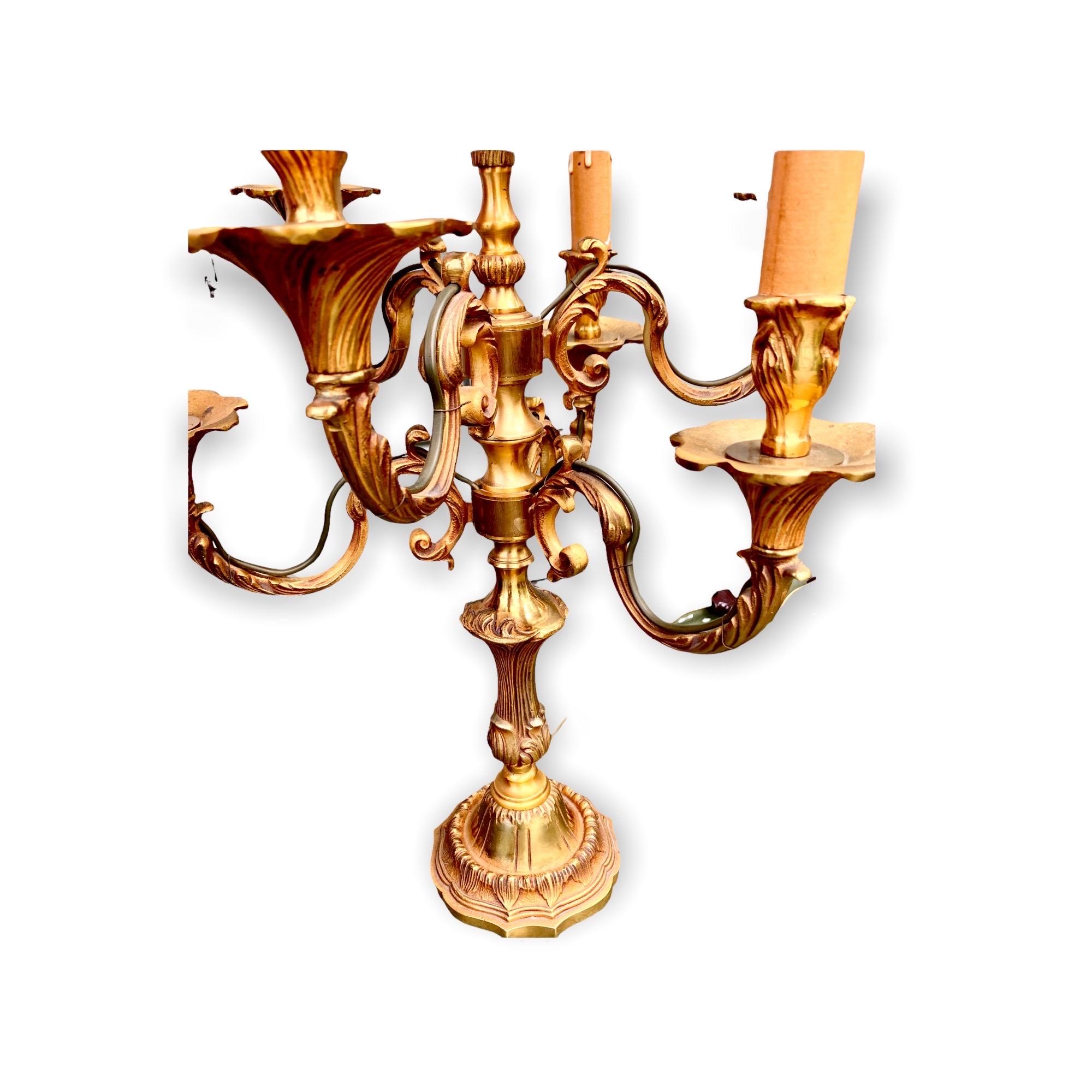 Pair of Late 19th Century French Gilt Bronze Seven Light Candelabra In Good Condition For Sale In New Orleans, LA