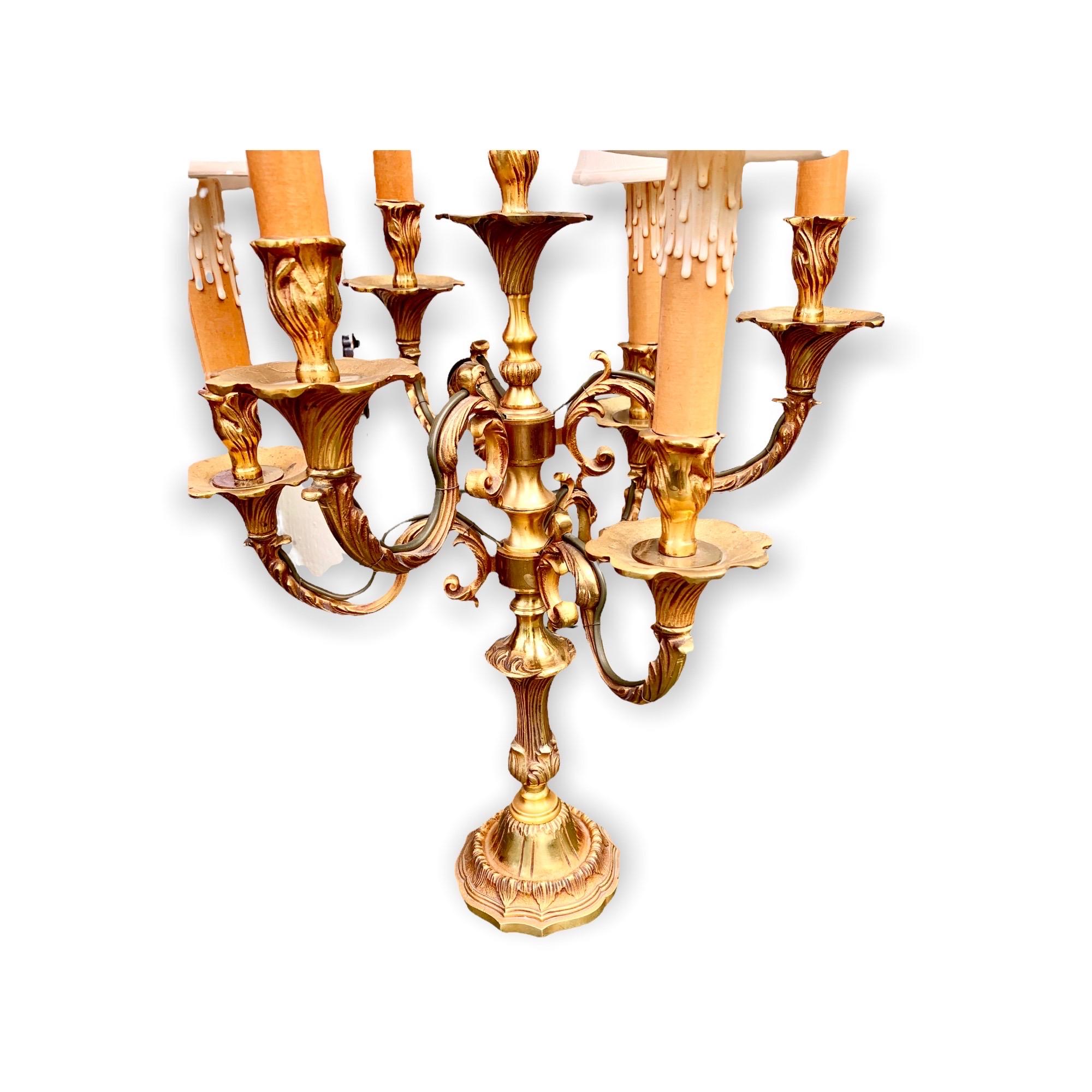 Pair of Late 19th Century French Gilt Bronze Seven Light Candelabra For Sale 1