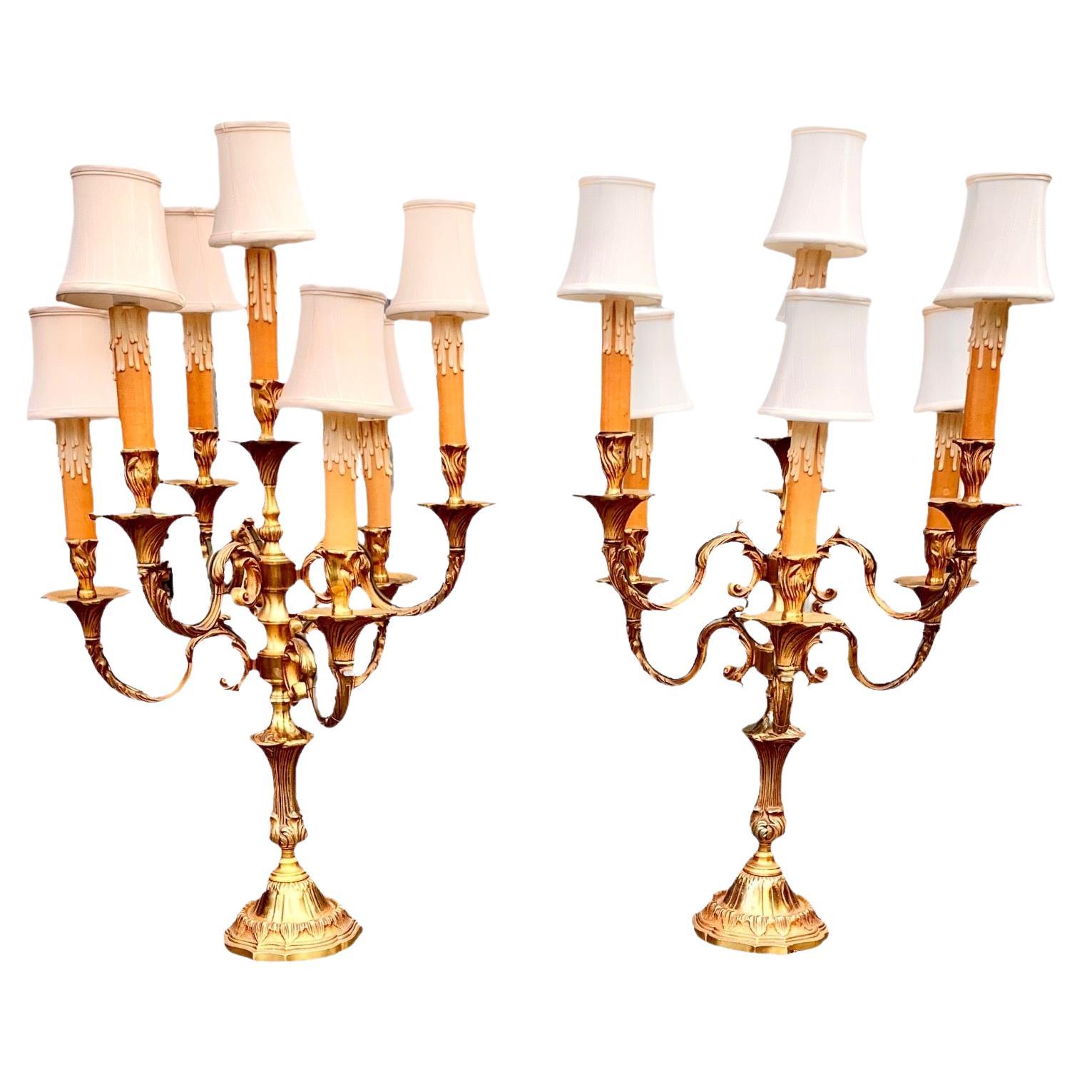 Pair of Late 19th Century French Gilt Bronze Seven Light Candelabra For Sale 3