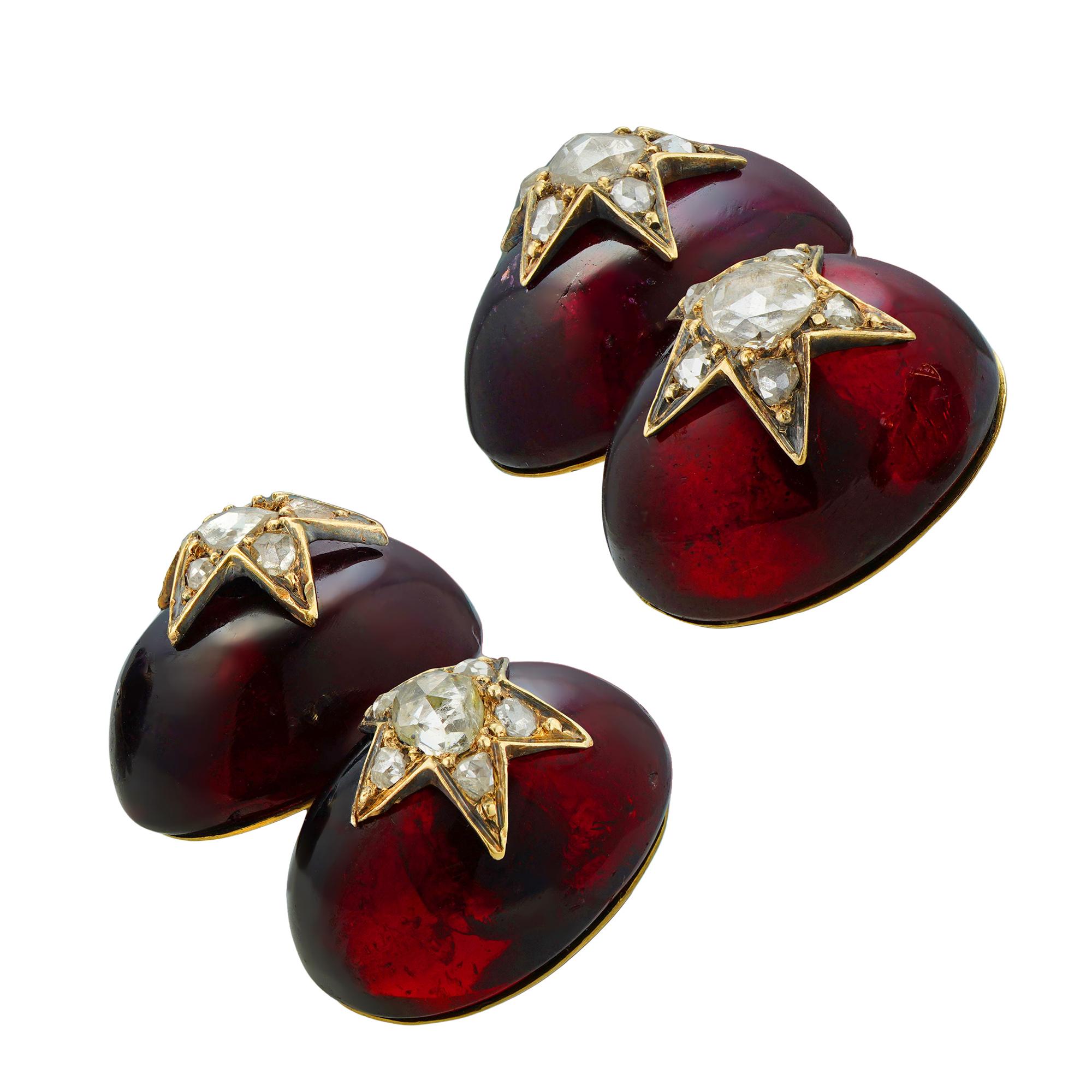 Victorian A pair of late 19th century garnet and diamond cufflinks For Sale