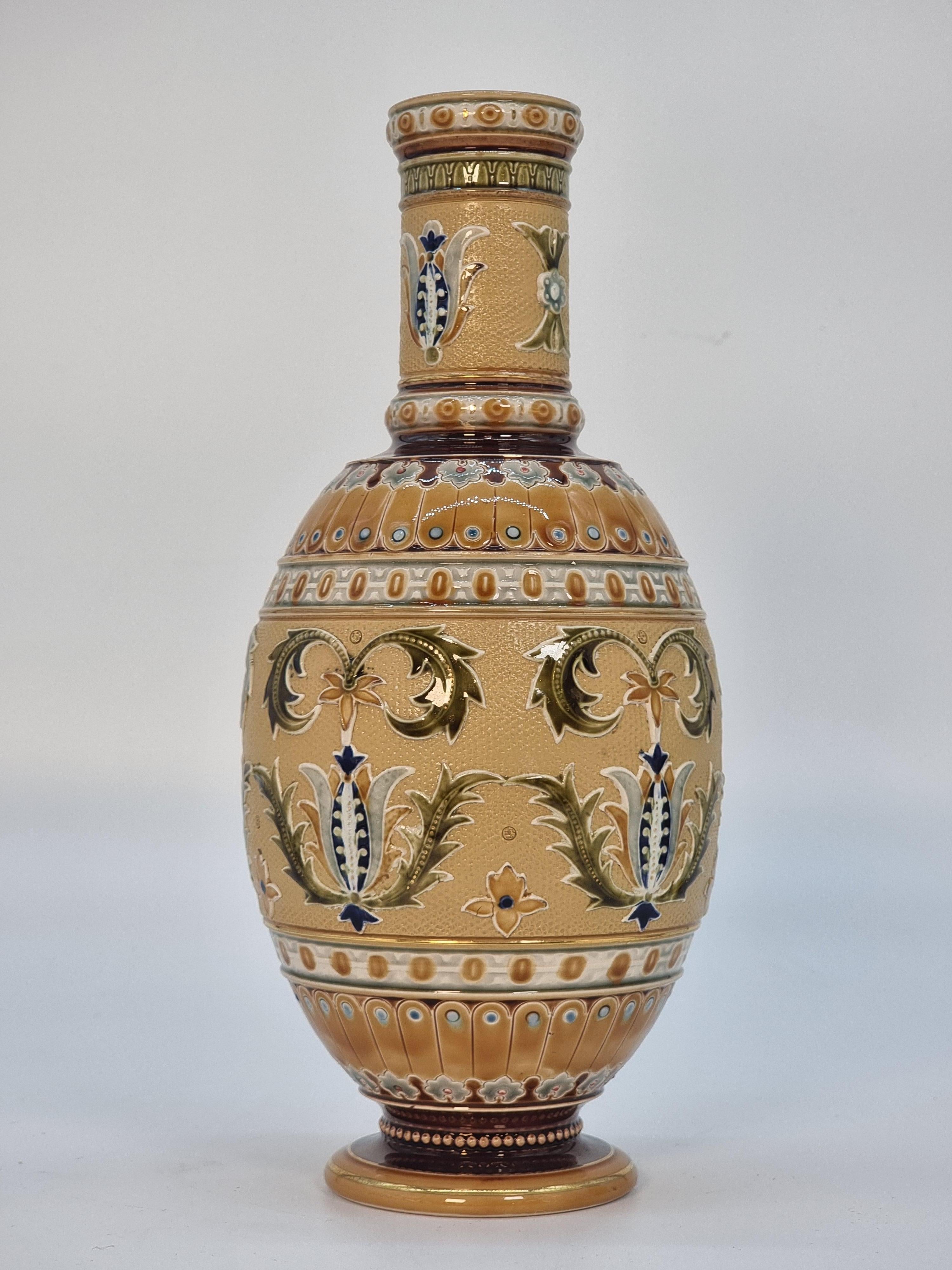19th Century A pair of late 19th century German Pottery vases made by Mettlach circa 1890 For Sale