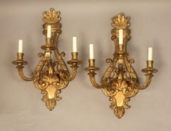 Pair of Late 19th Century Gilt Bronze Three Light Sconces