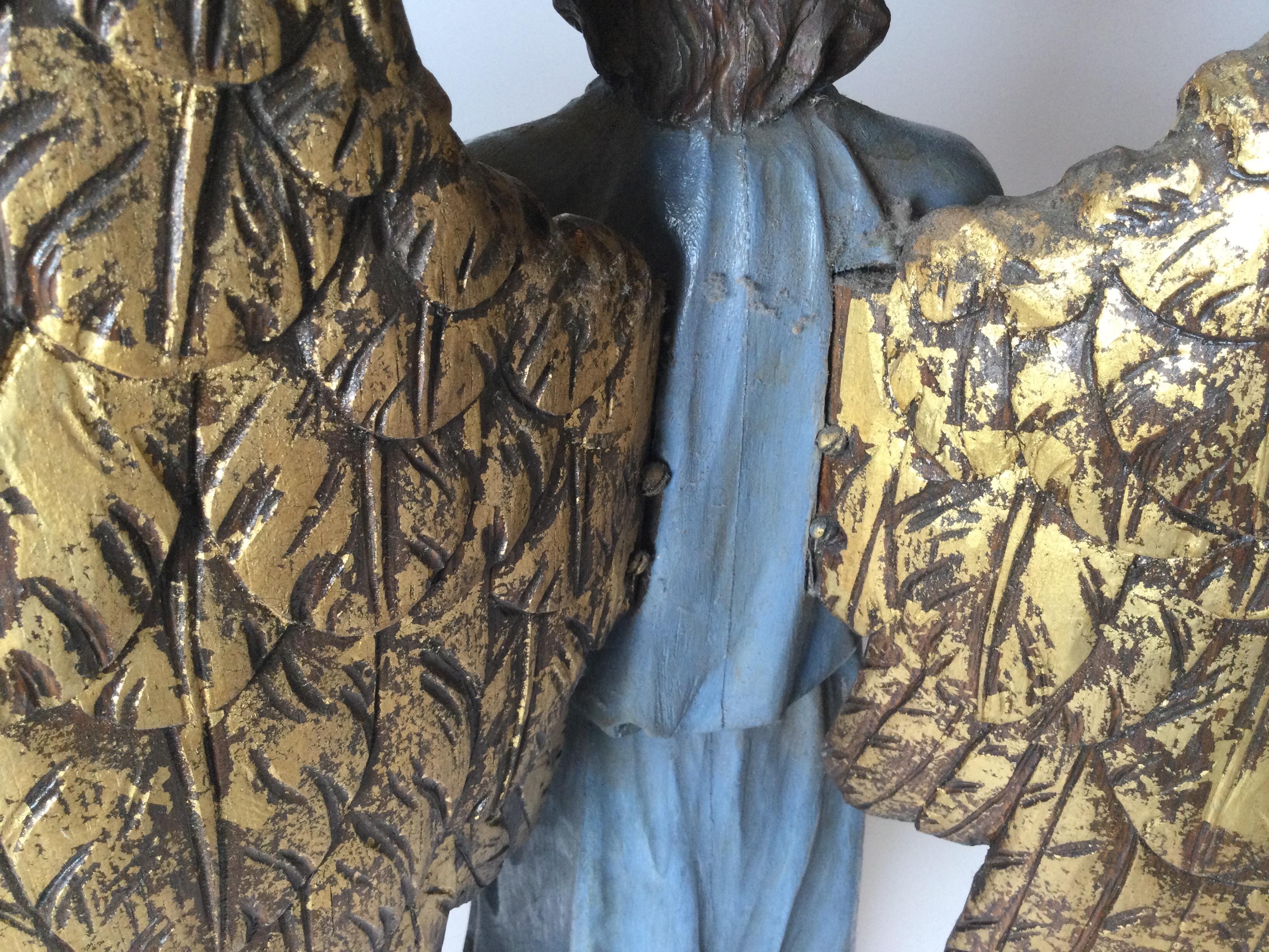Pair of Late 19th Century Hand Carved Altar Angels  3