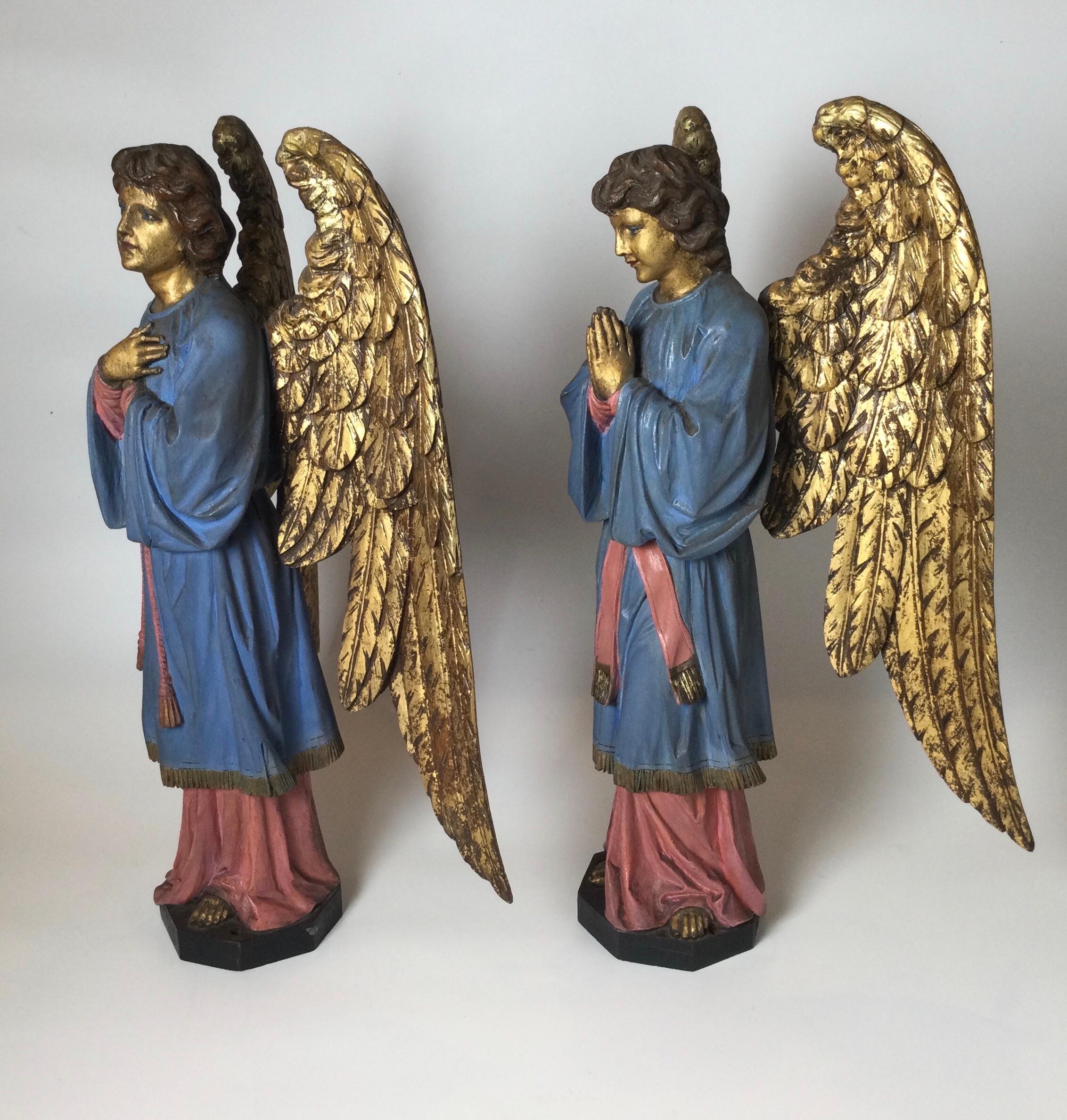 Pair of Late 19th Century Hand Carved Altar Angels  4