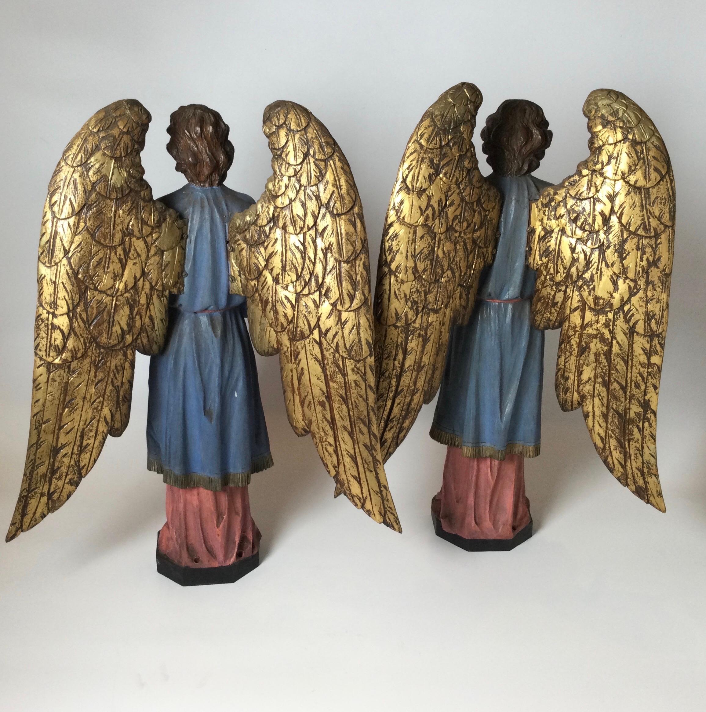 Pair of Late 19th Century Hand Carved Altar Angels  1