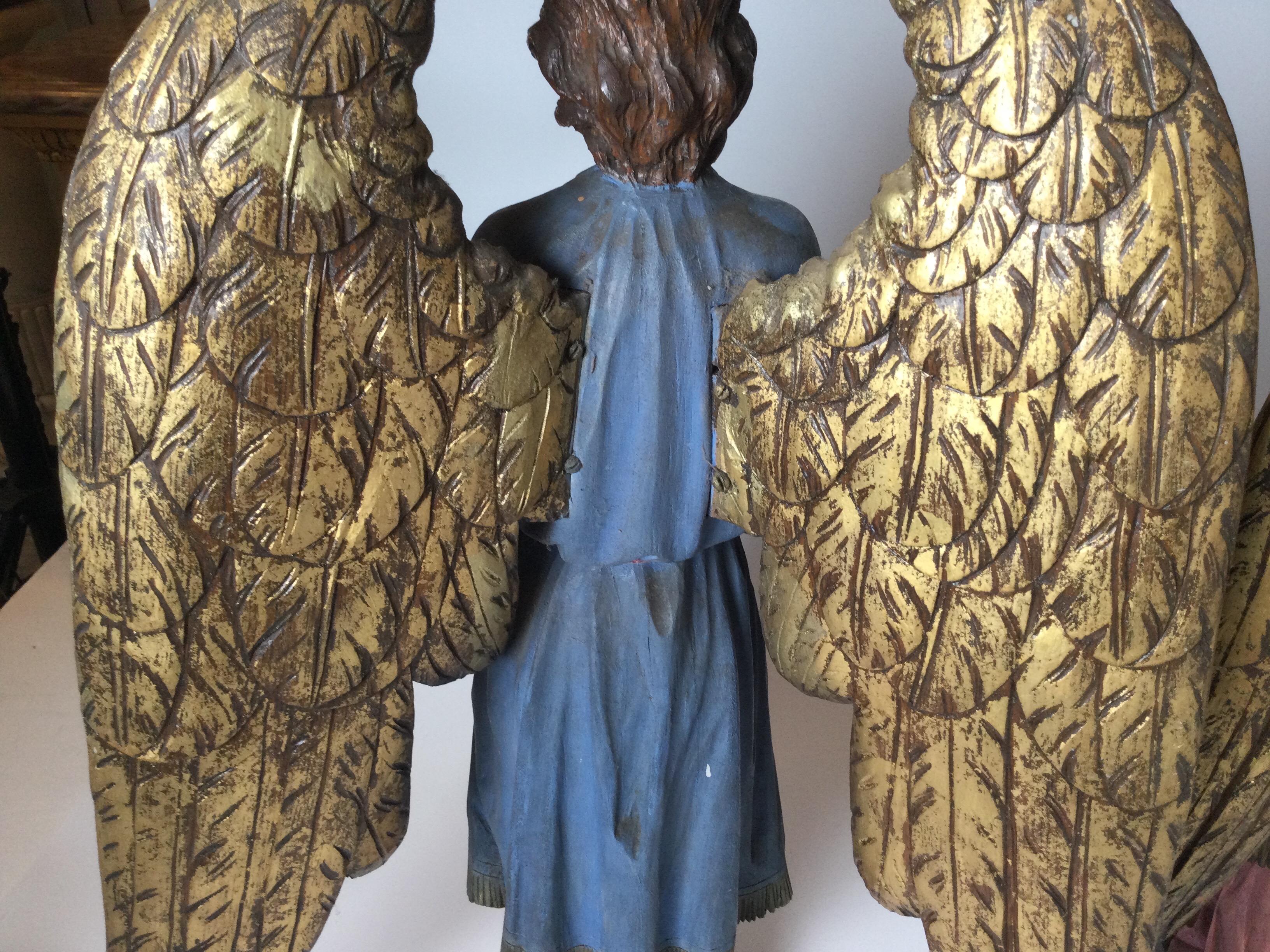 Pair of Late 19th Century Hand Carved Altar Angels  2