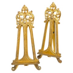 A Pair of Late 19th Century Italian Carved Giltwood folding Table Easels