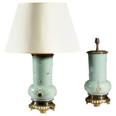Pair of Late 19th Century Japanese Celadon Vases as Table Lamps with Mounts