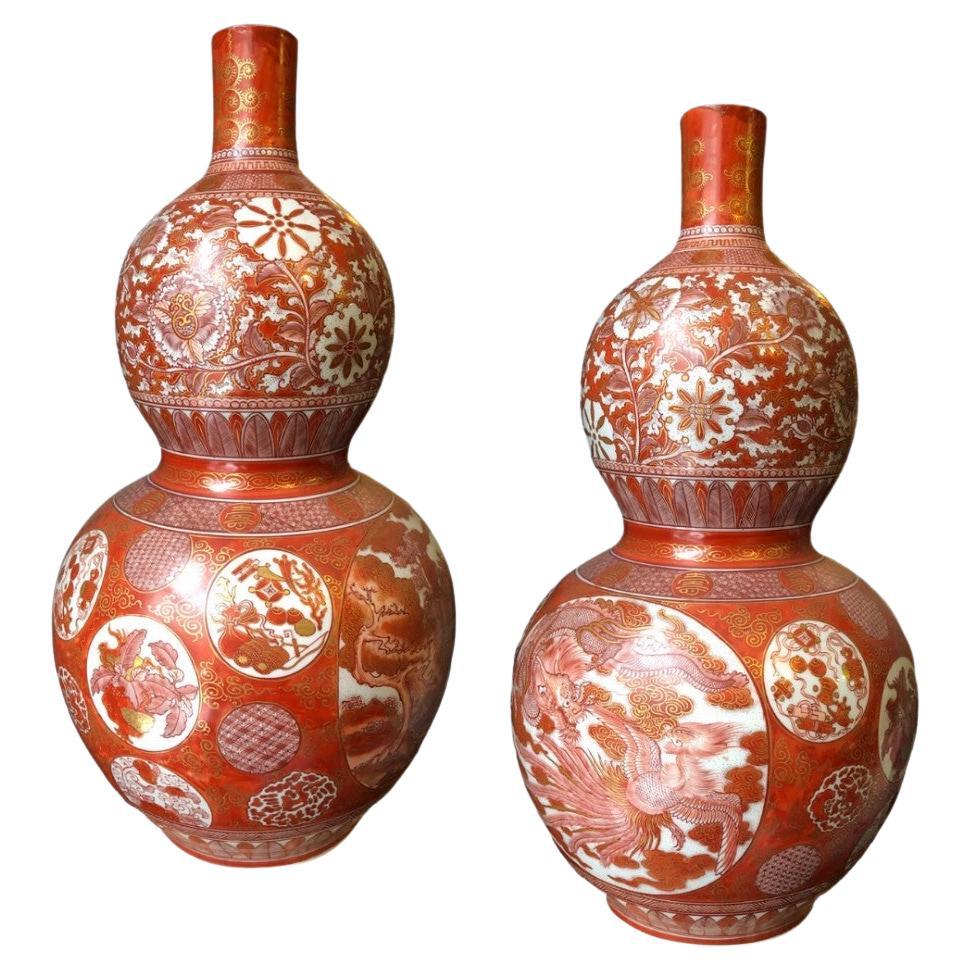 Pair of Late 19th Century Japanese Kutani Double Gourd Vases