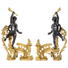 Pair of Late 19th Century Ormolu and Bronze Chenets Pair of Late 19th Century Ormolu and Bronze Chenets