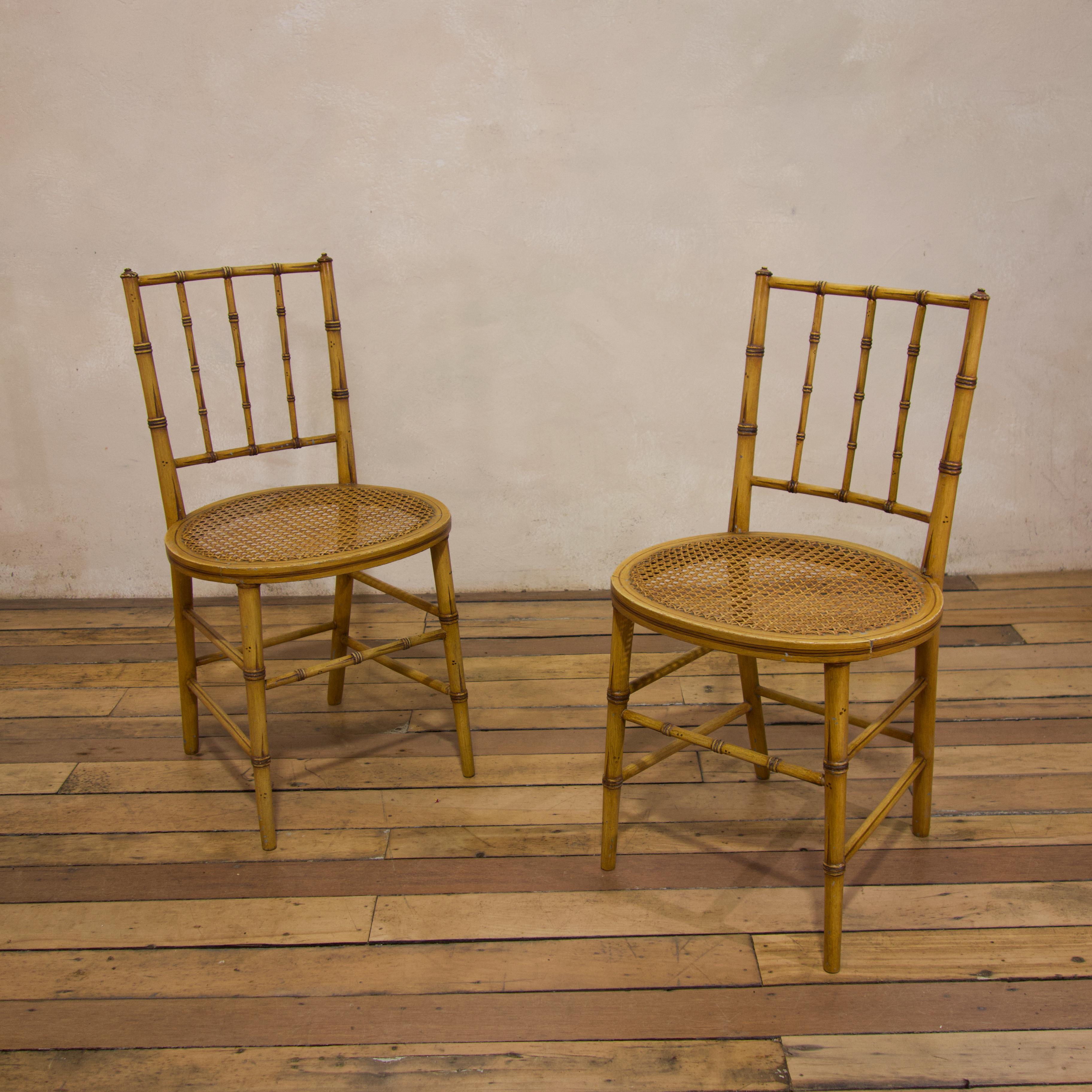 Pair of Late 19th Century Painted Faux Bamboo Side Chairs 5