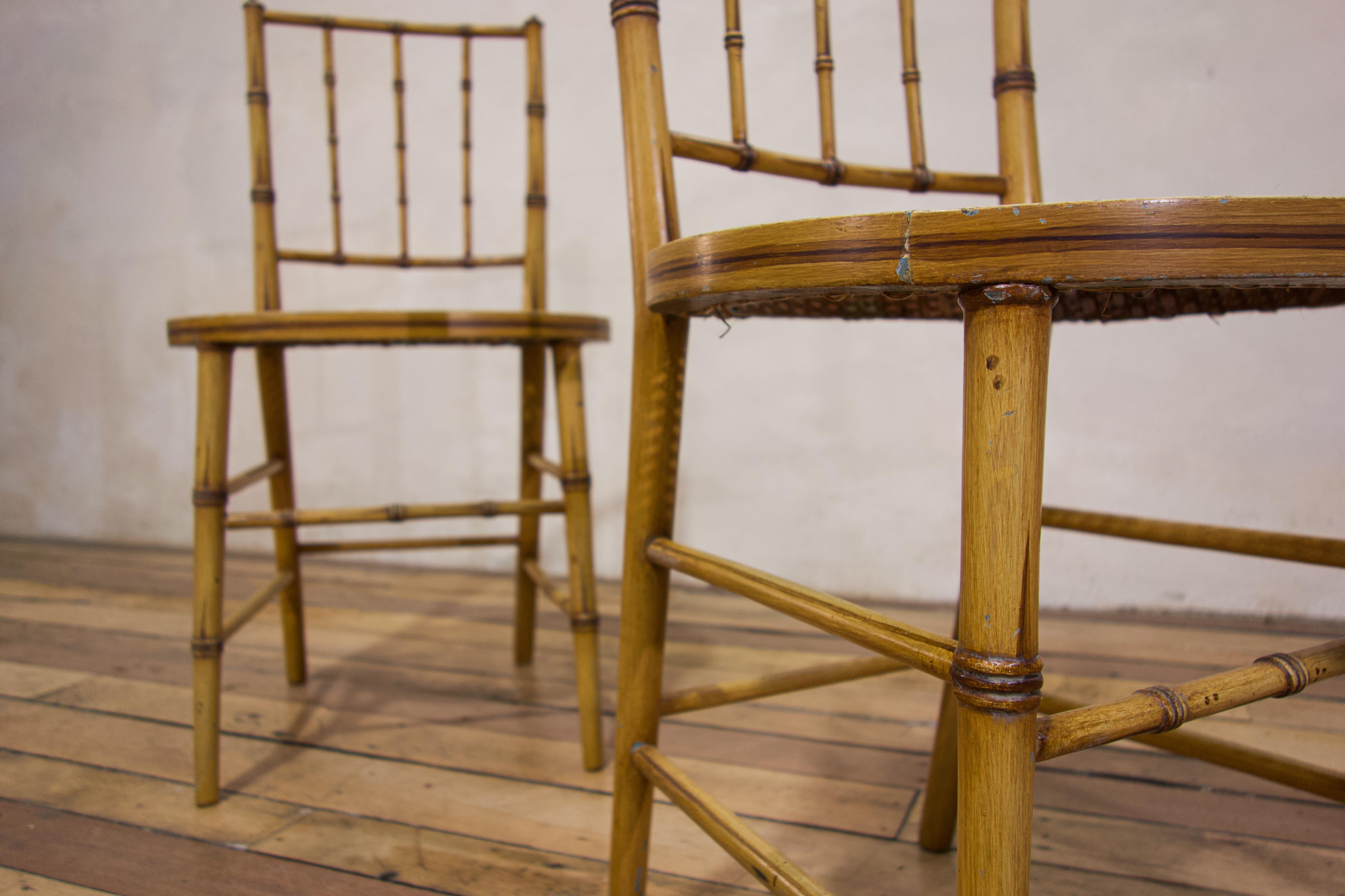 Pair of Late 19th Century Painted Faux Bamboo Side Chairs 3